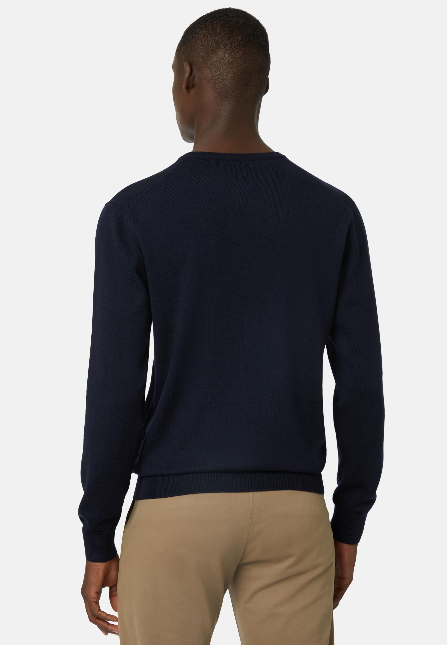 Merino Wool Crew Neck Jumper Navy, Navy blue, large image number 1