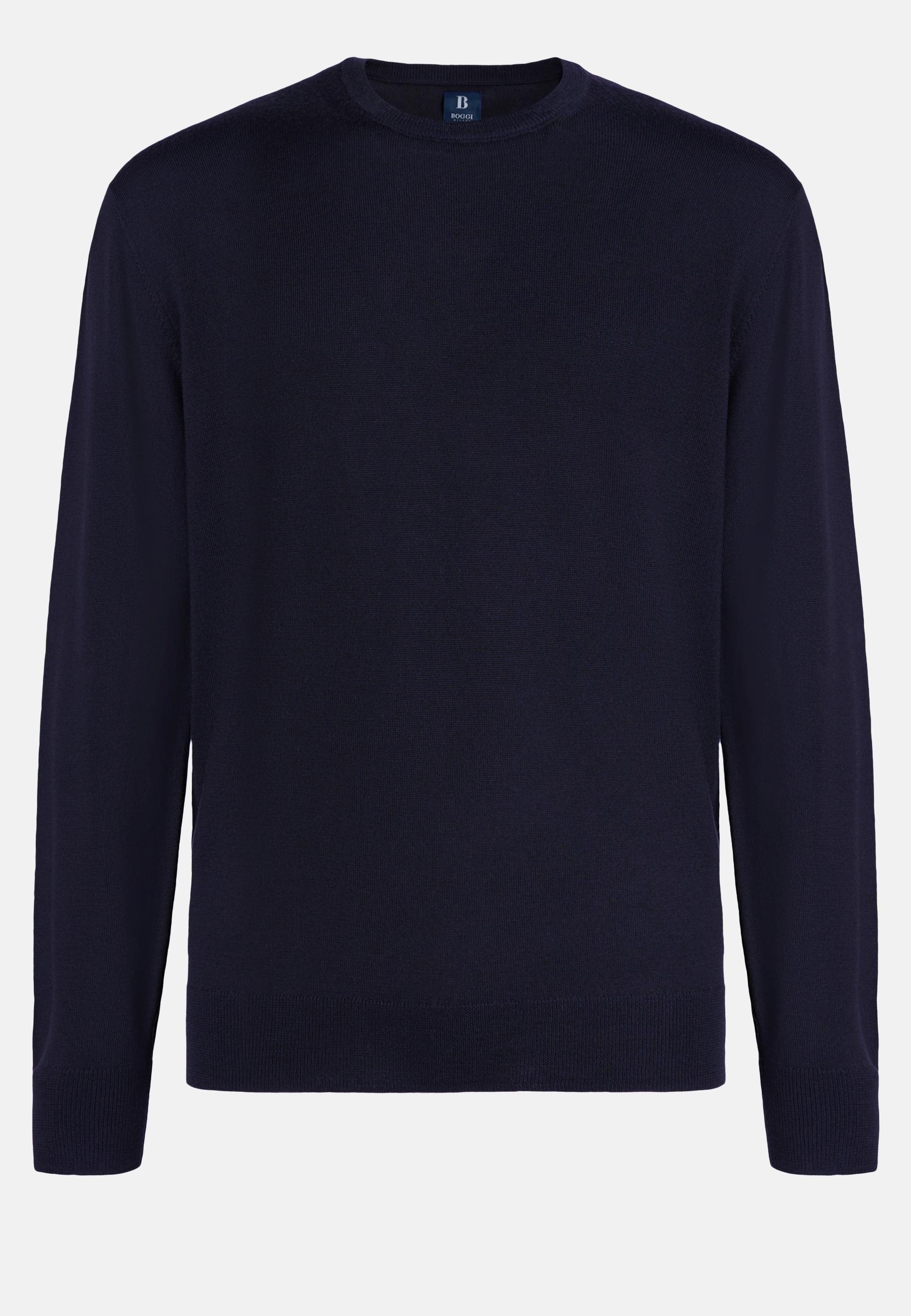 Merino Wool Crew Neck Jumper Navy, Navy blue, large image number 3