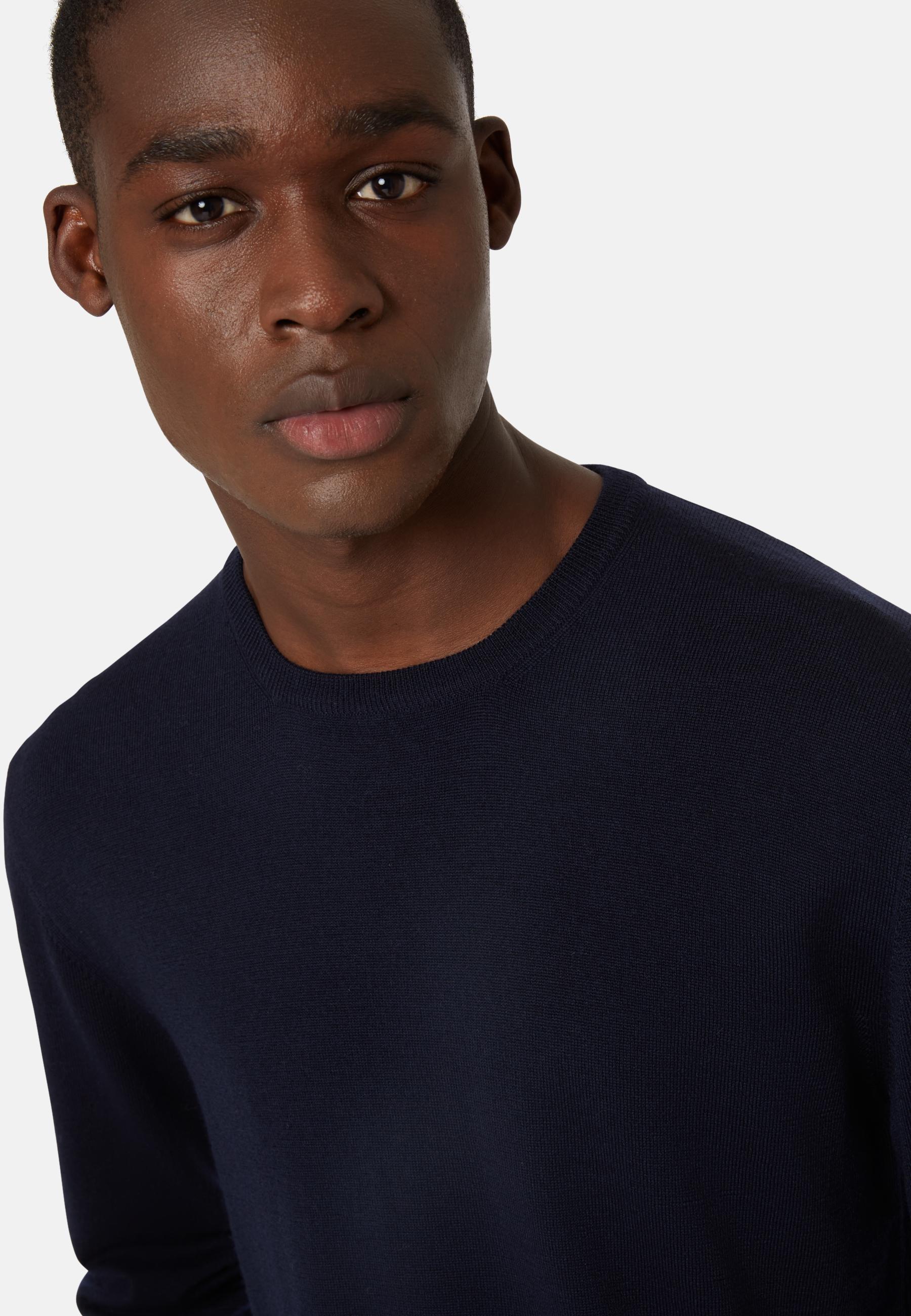 Merino Wool Crew Neck Jumper Navy, Navy blue, large image number 4