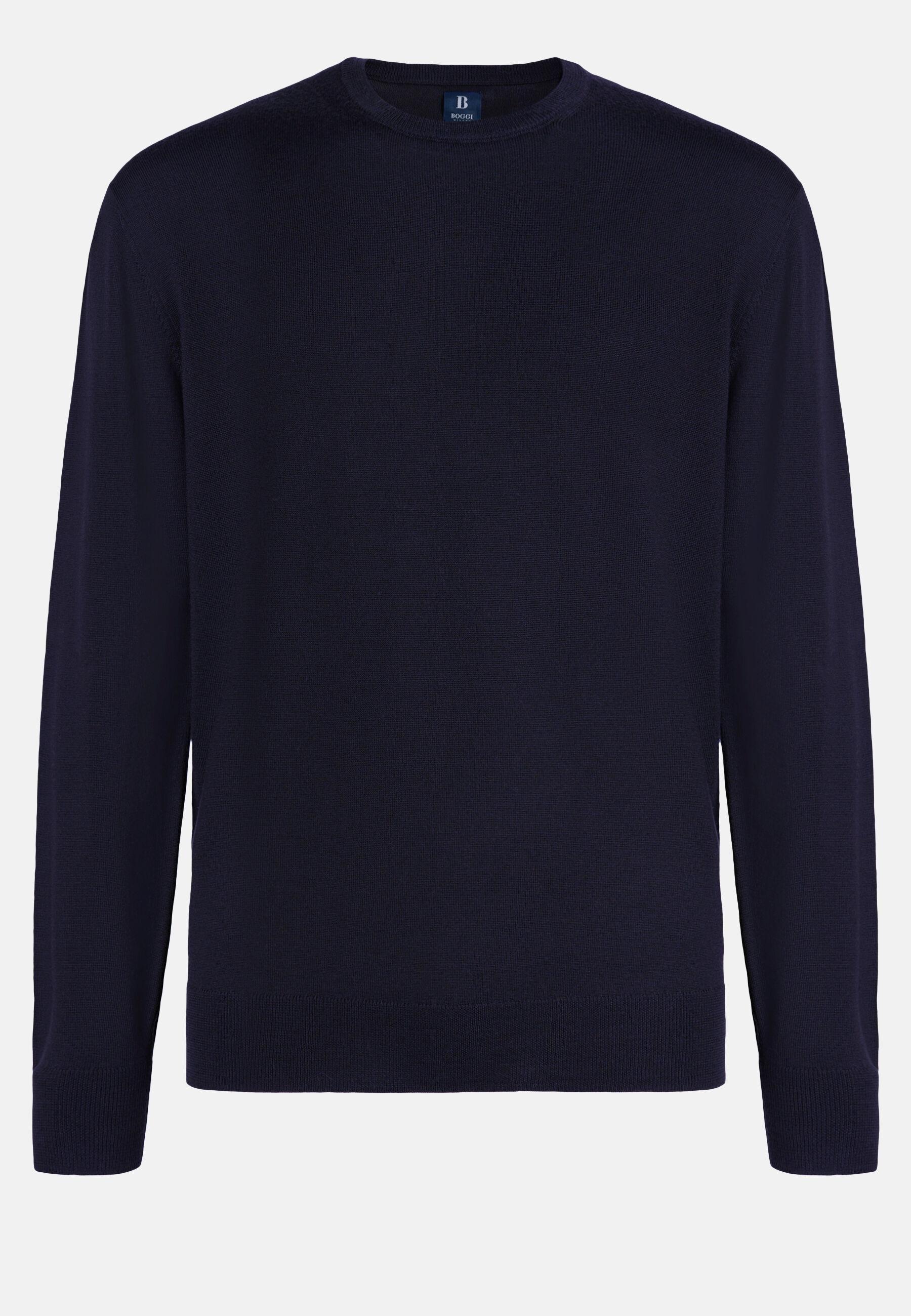 Merino Wool Crew Neck Jumper Navy, Navy blue, large image number 7