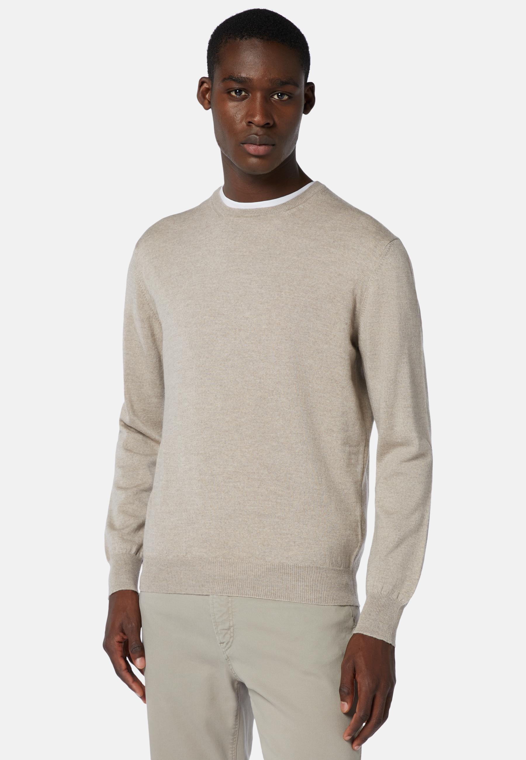 Merino Wool Crew Neck Jumper Beige, , large image number 0