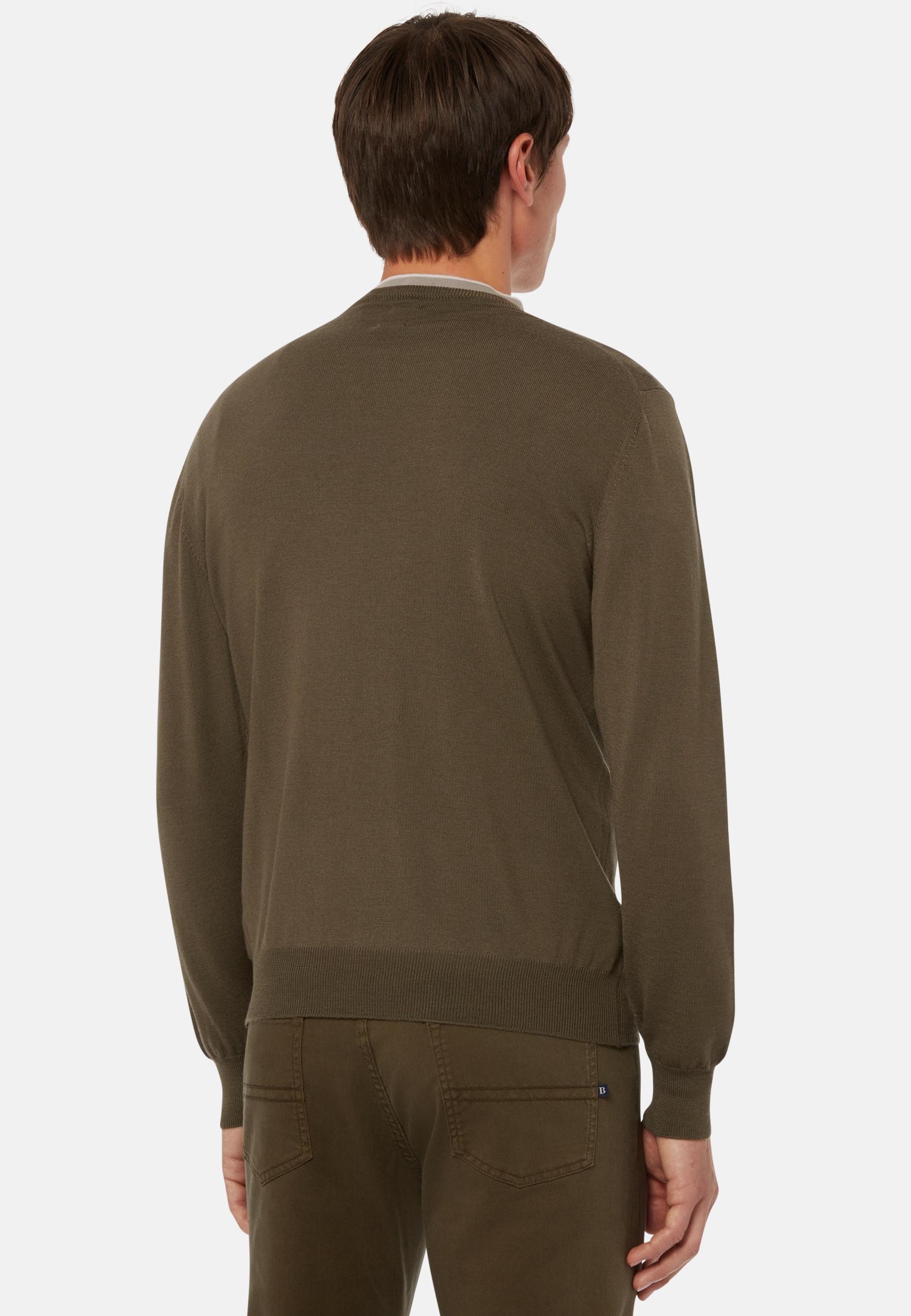 Merino Wool Crew Neck Jumper Green, Military Green, medium