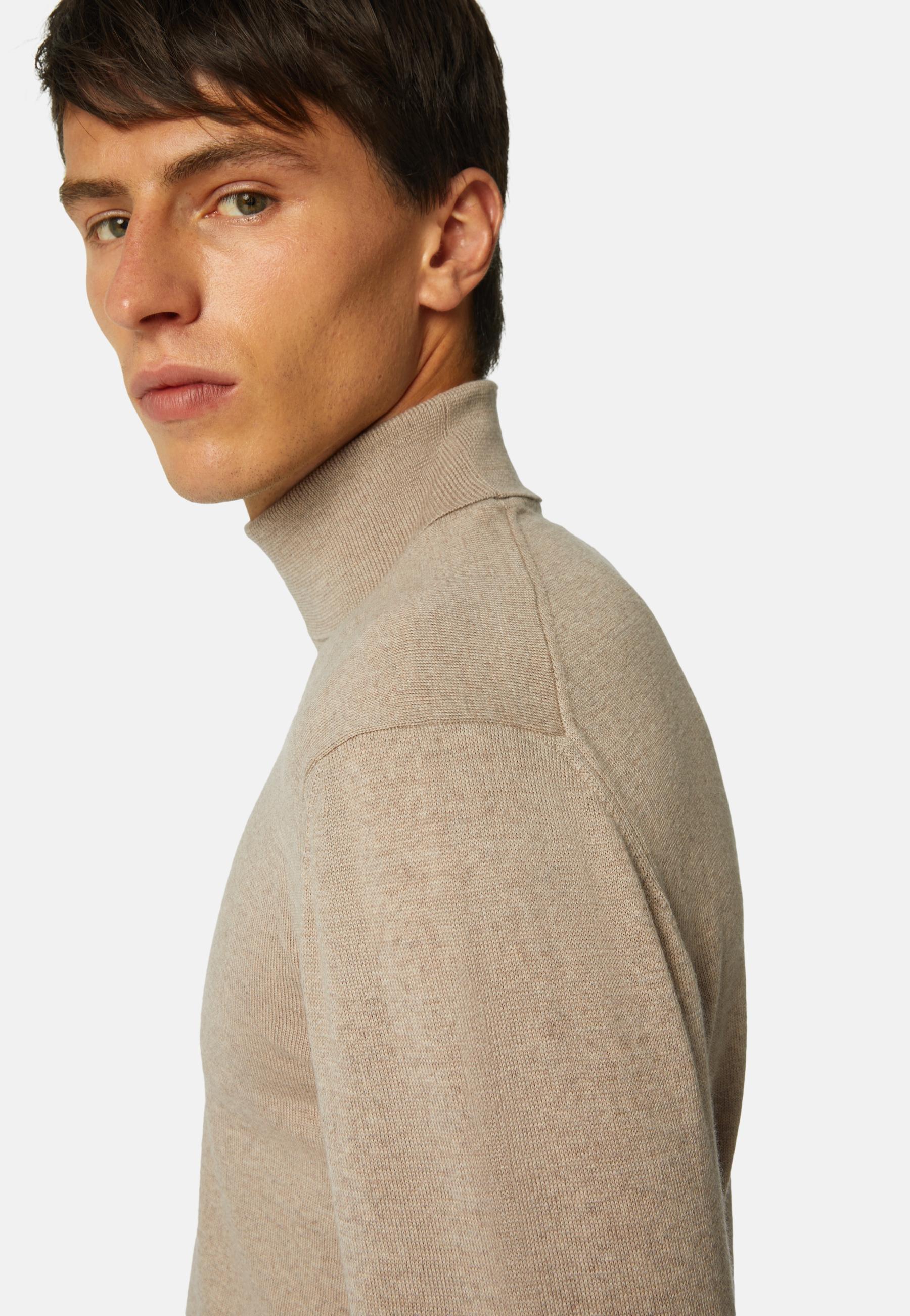 Merino Wool Polo Neck Jumper Beige, Sand, large image number 2