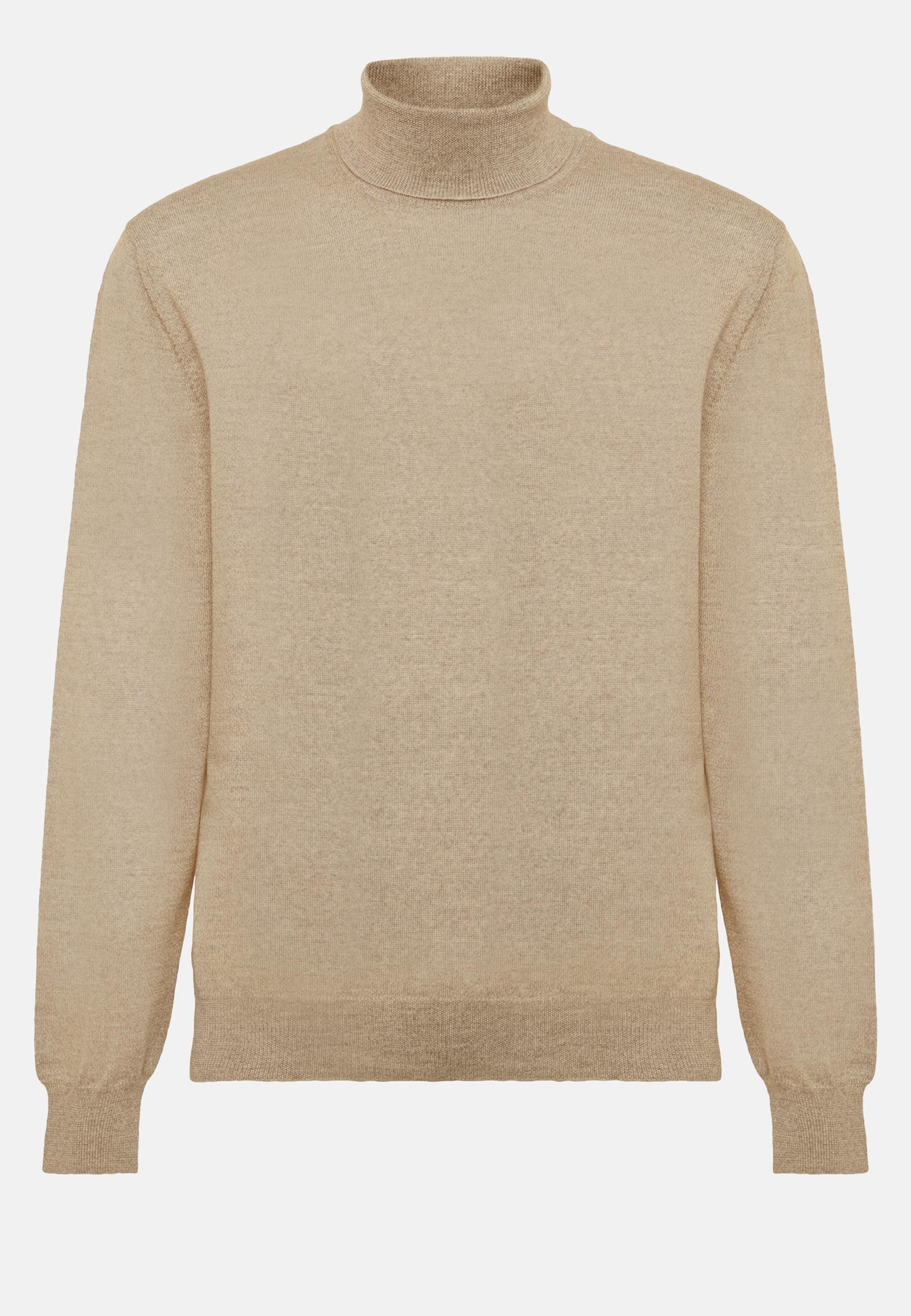 Merino Wool Polo Neck Jumper Beige, Sand, large image number 3