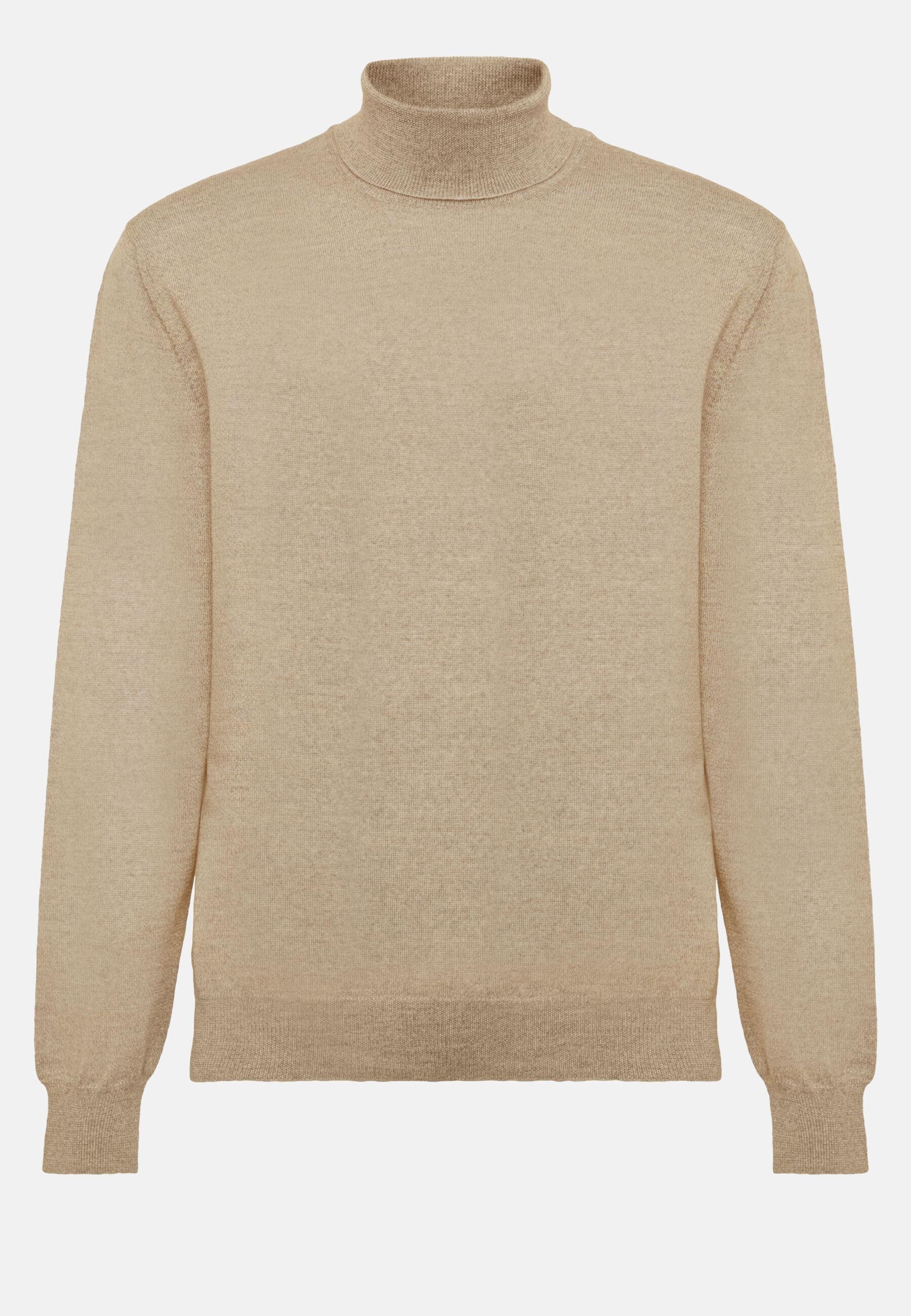 Merino Wool Polo Neck Jumper Beige, Sand, large image number 7
