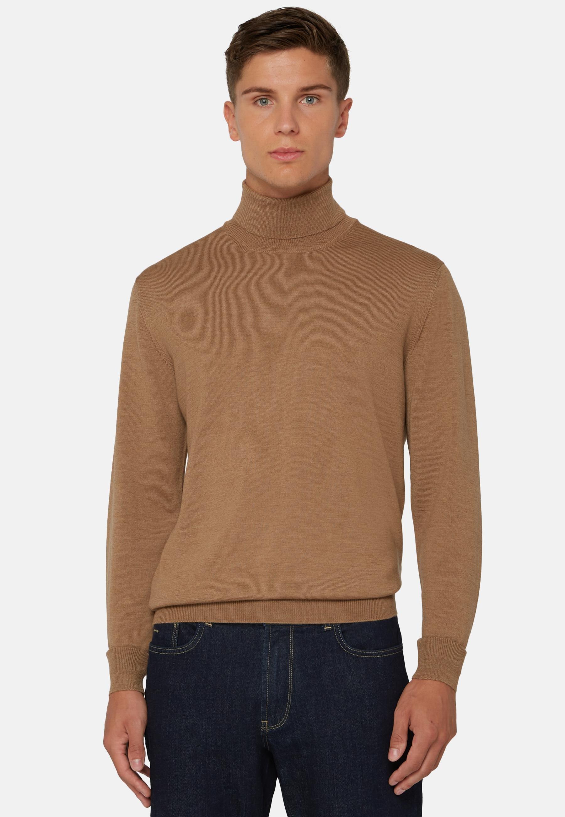 Merino Wool Polo Neck Jumper Brown, , large image number 0