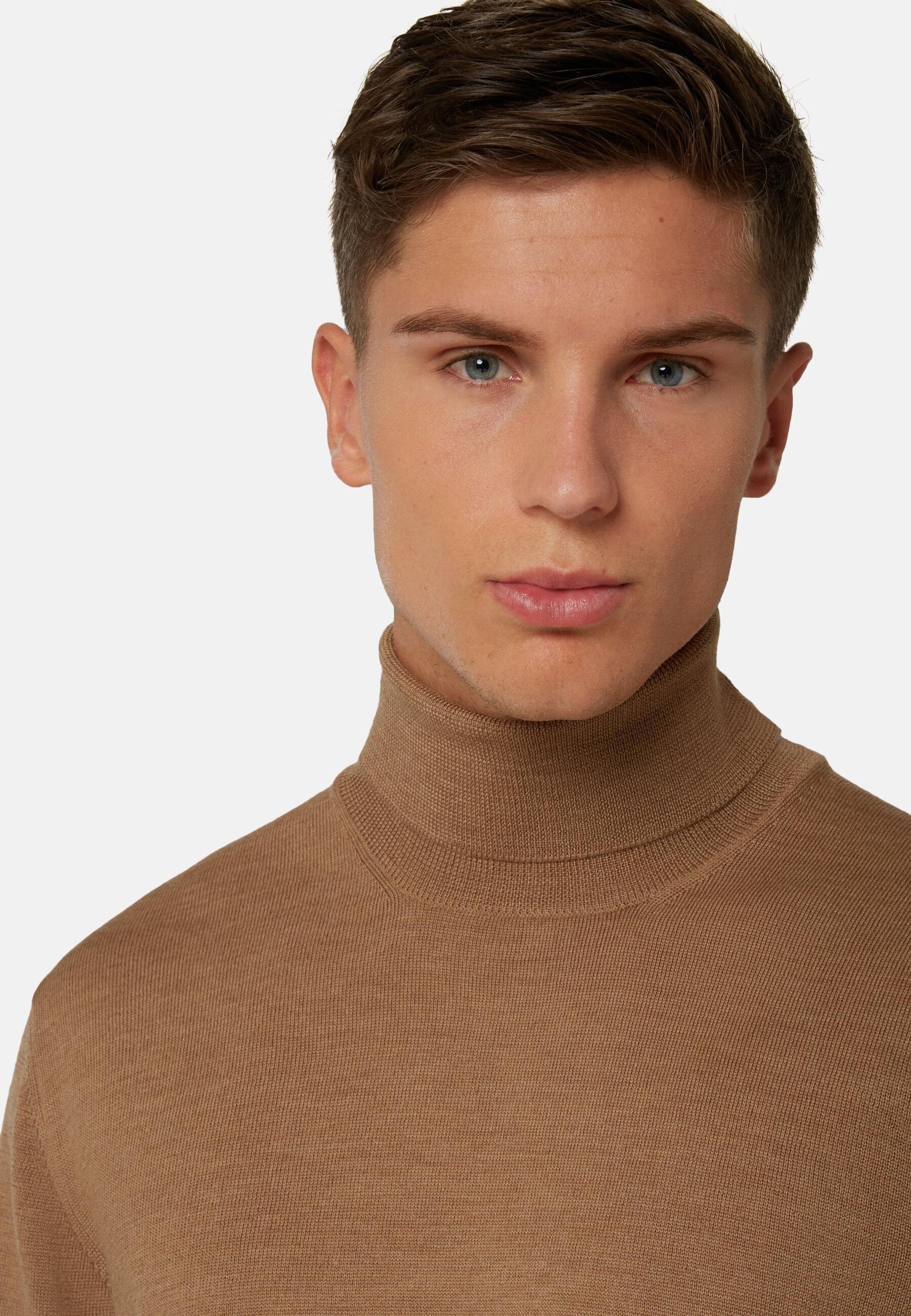 Merino Wool Polo Neck Jumper Brown, Hazelnut, large image number 5