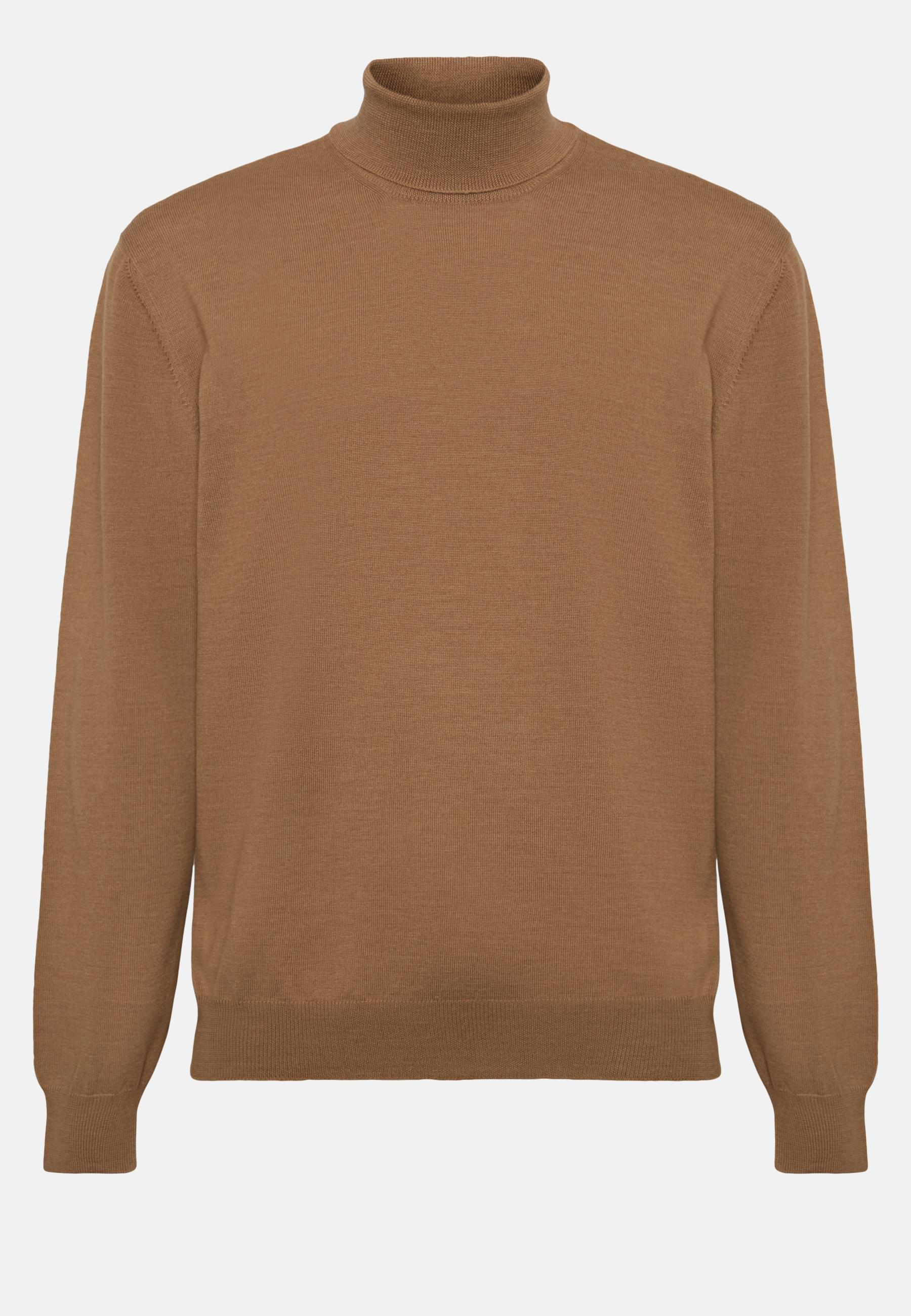 Merino Wool Polo Neck Jumper Brown, Hazelnut, large image number 6