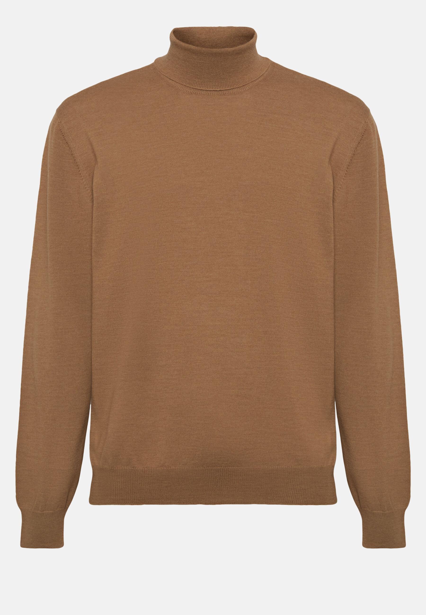 Merino Wool Polo Neck Jumper Brown, Hazelnut, large image number 7