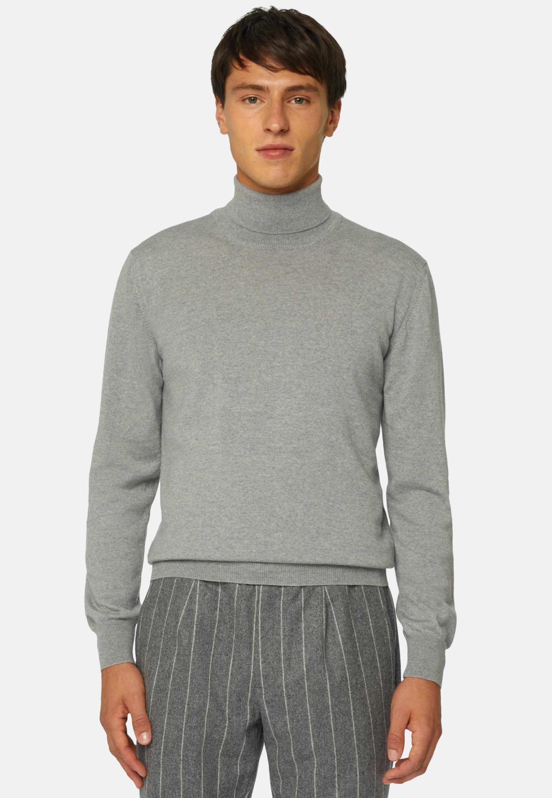 Merino Wool Polo Neck Jumper Grey, , large image number 0