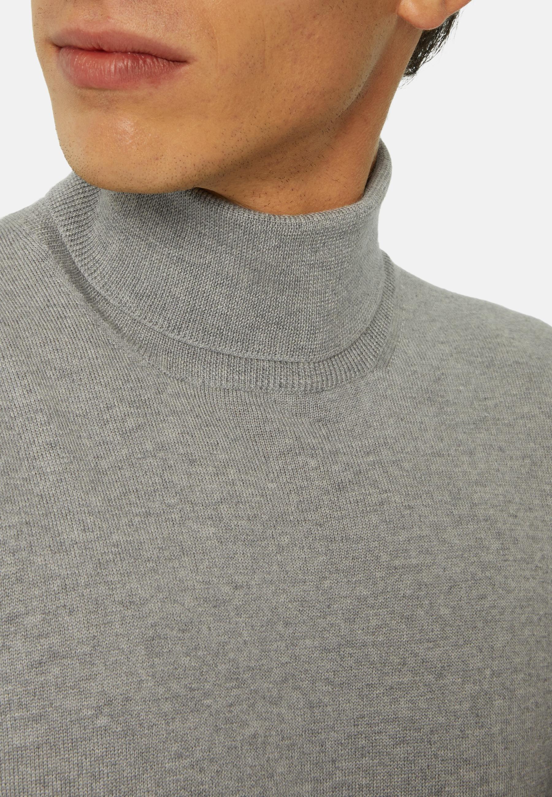 Polo Neck Jumper in Merino Wool, Grey, Grey, large image number 4