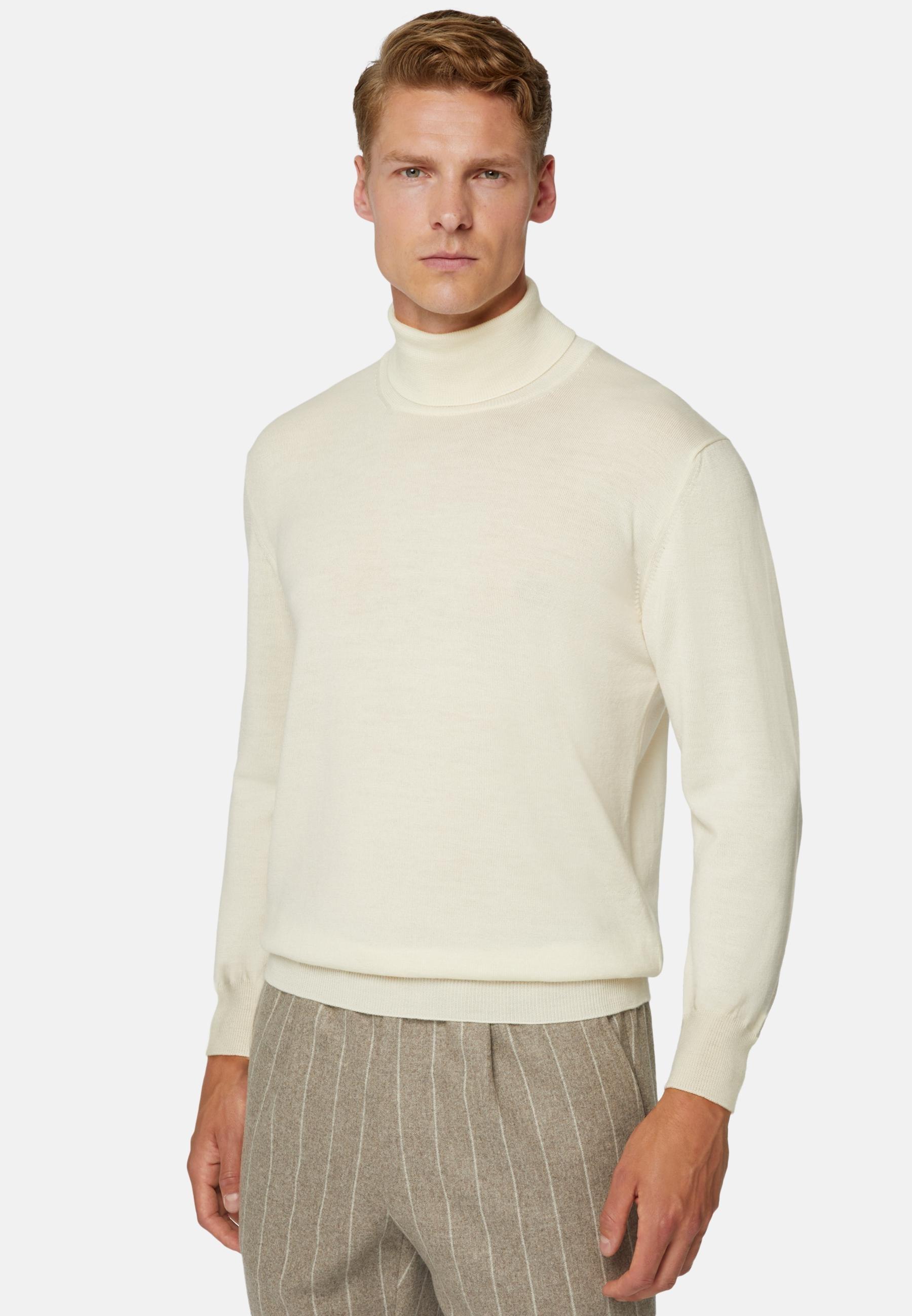 Merino Wool Polo Neck Jumper White, , large image number 0