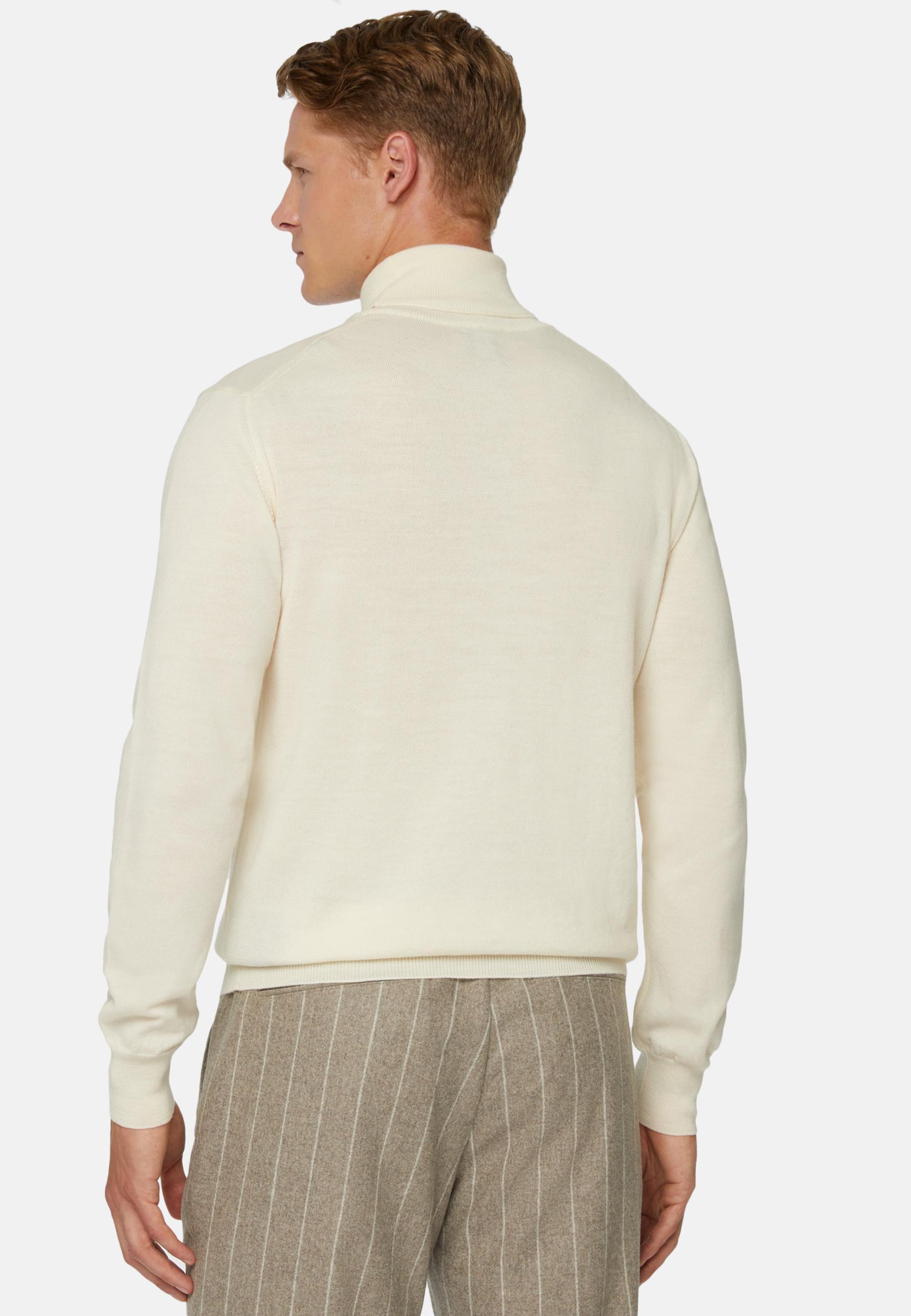 Merino Wool Polo Neck Jumper White, , large image number 1