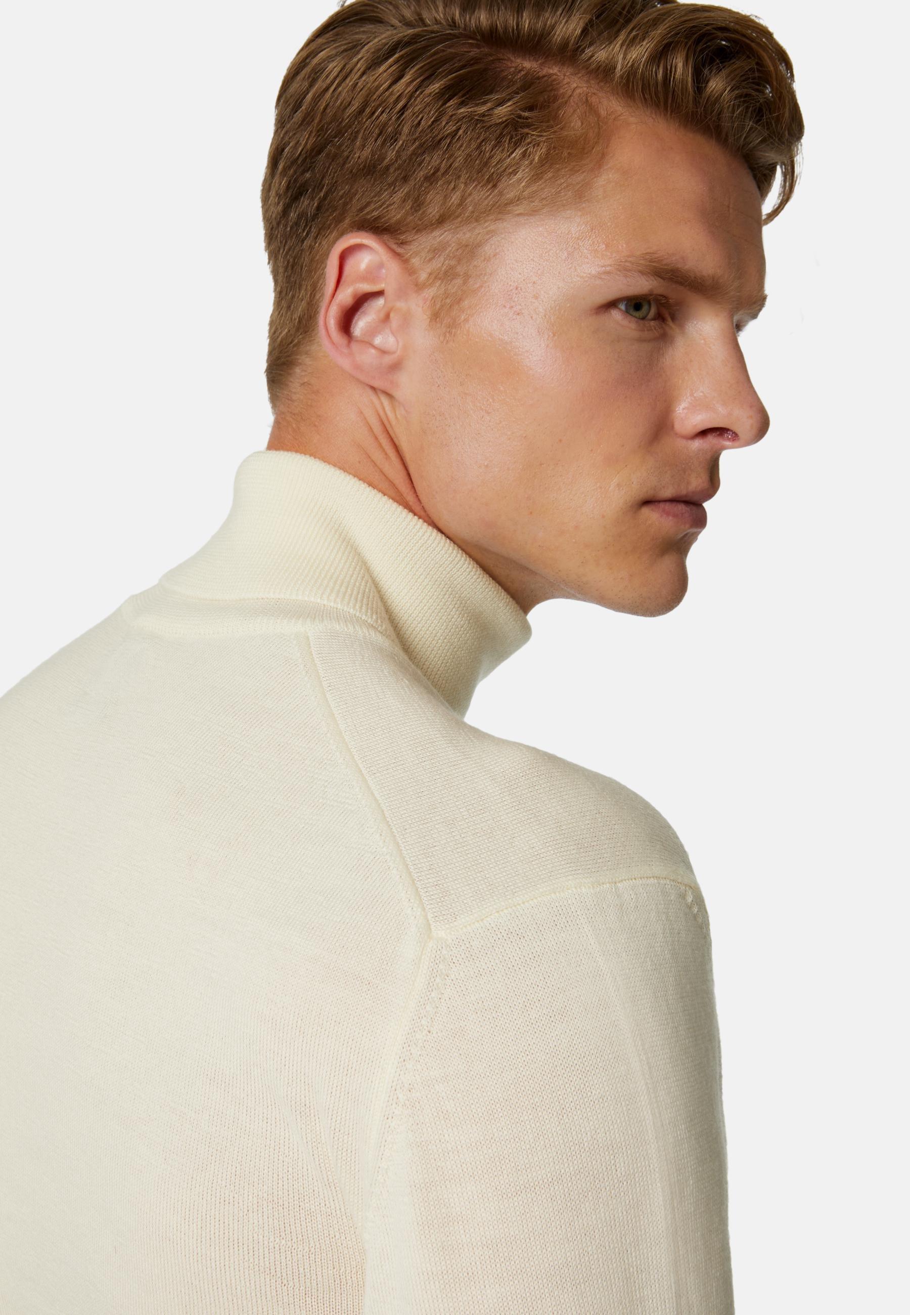 Merino Wool Polo Neck Jumper White, White, large image number 4