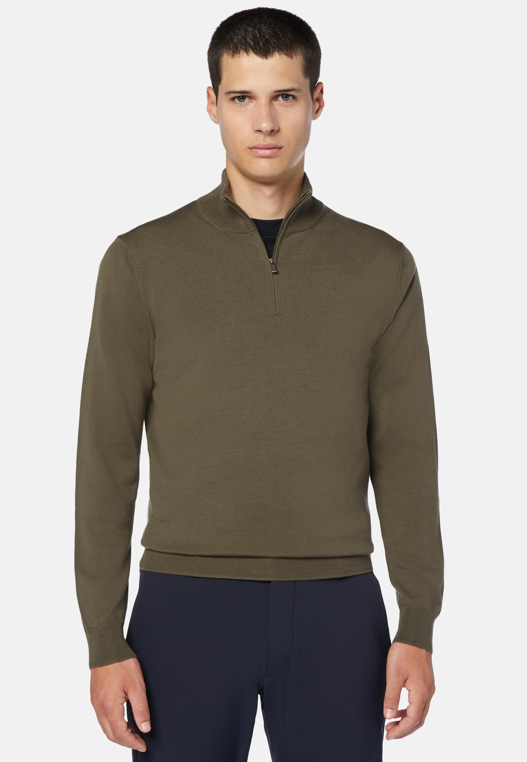 Merino Wool Half-Zip Jumper Green, Military Green, medium