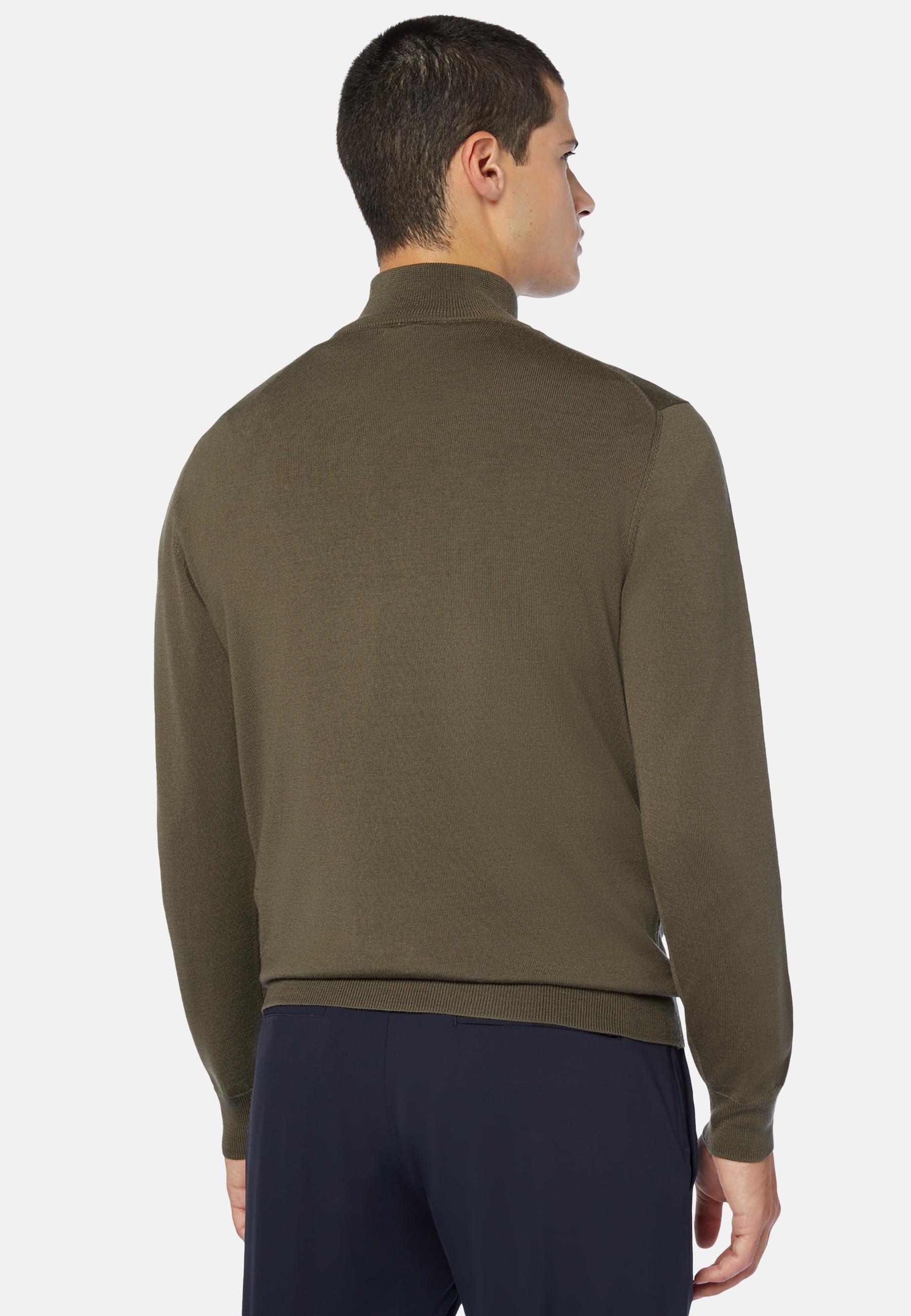 Merino Wool Half-Zip Jumper Green, Military Green, large image number 1