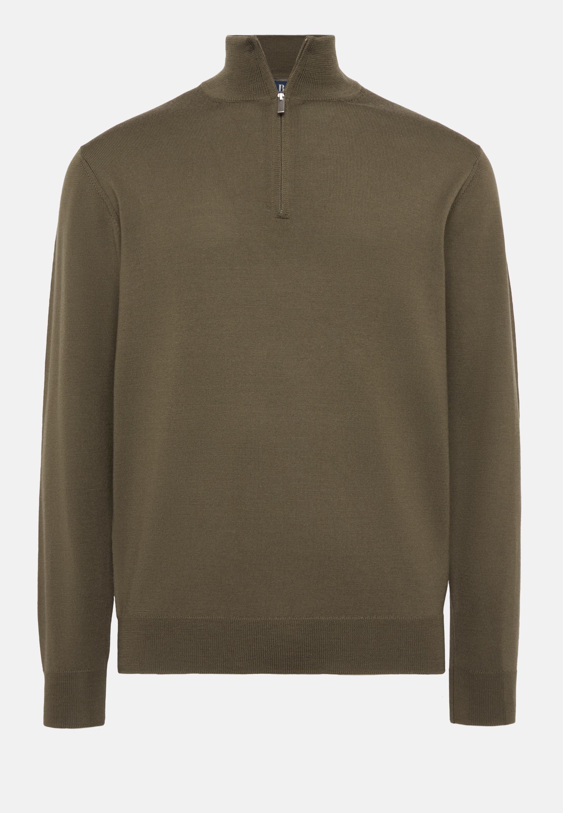 Merino Wool Half-Zip Jumper Green, Military Green, large image number 3