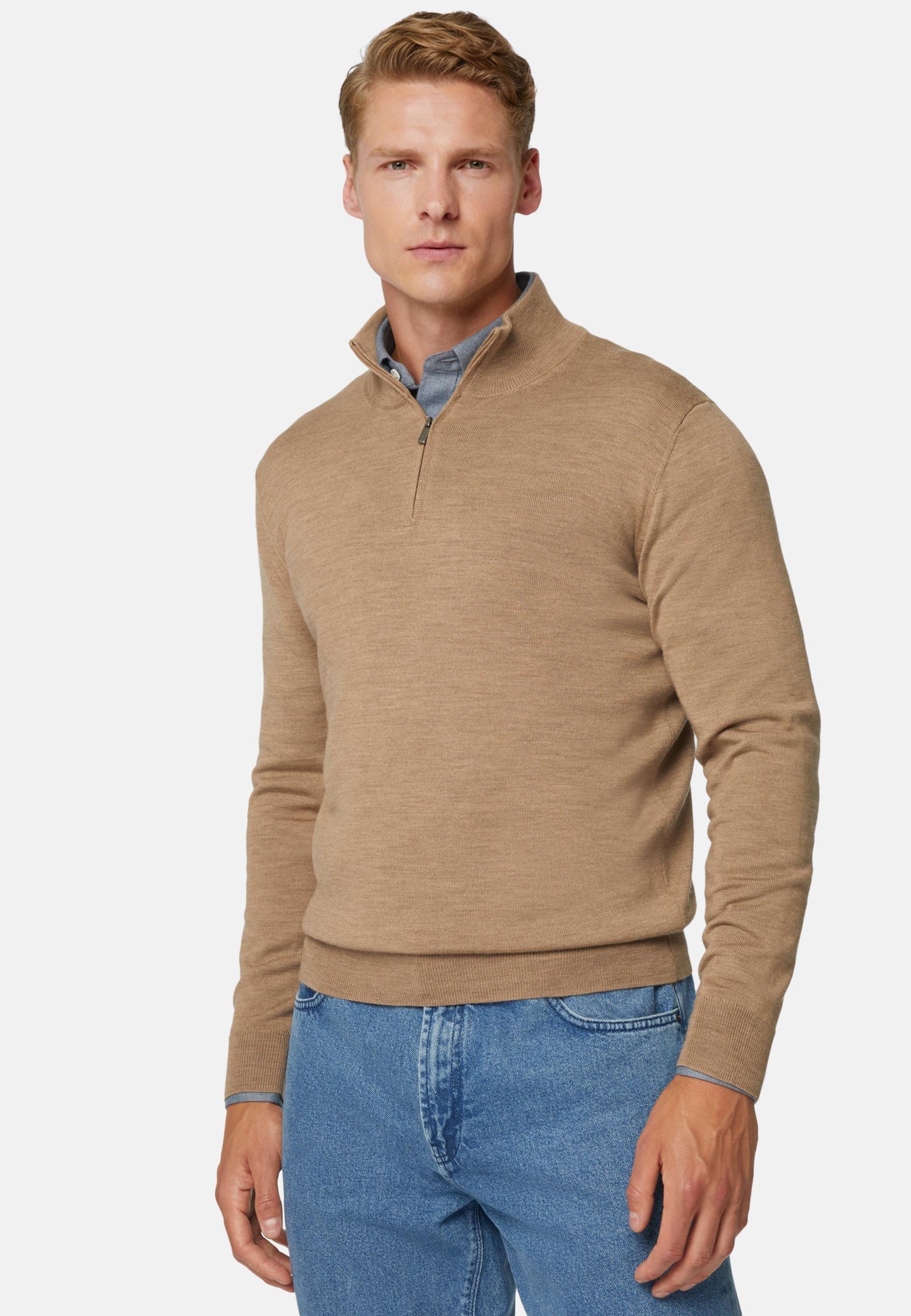 Merino Wool Half-Zip Jumper Grey, Taupe, medium