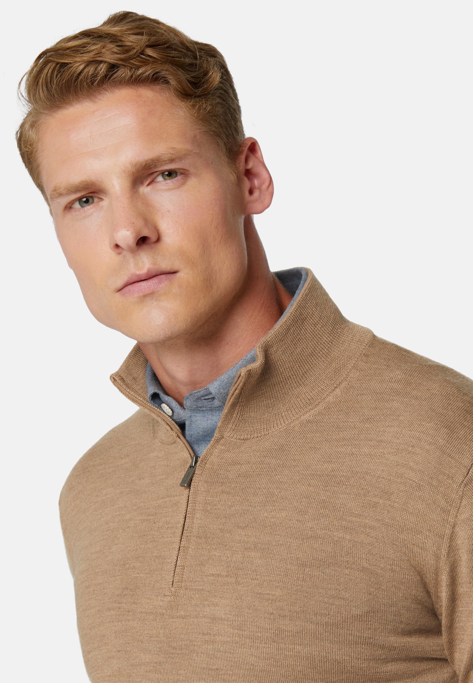Merino Wool Half-Zip Jumper Grey, Taupe, large image number 4