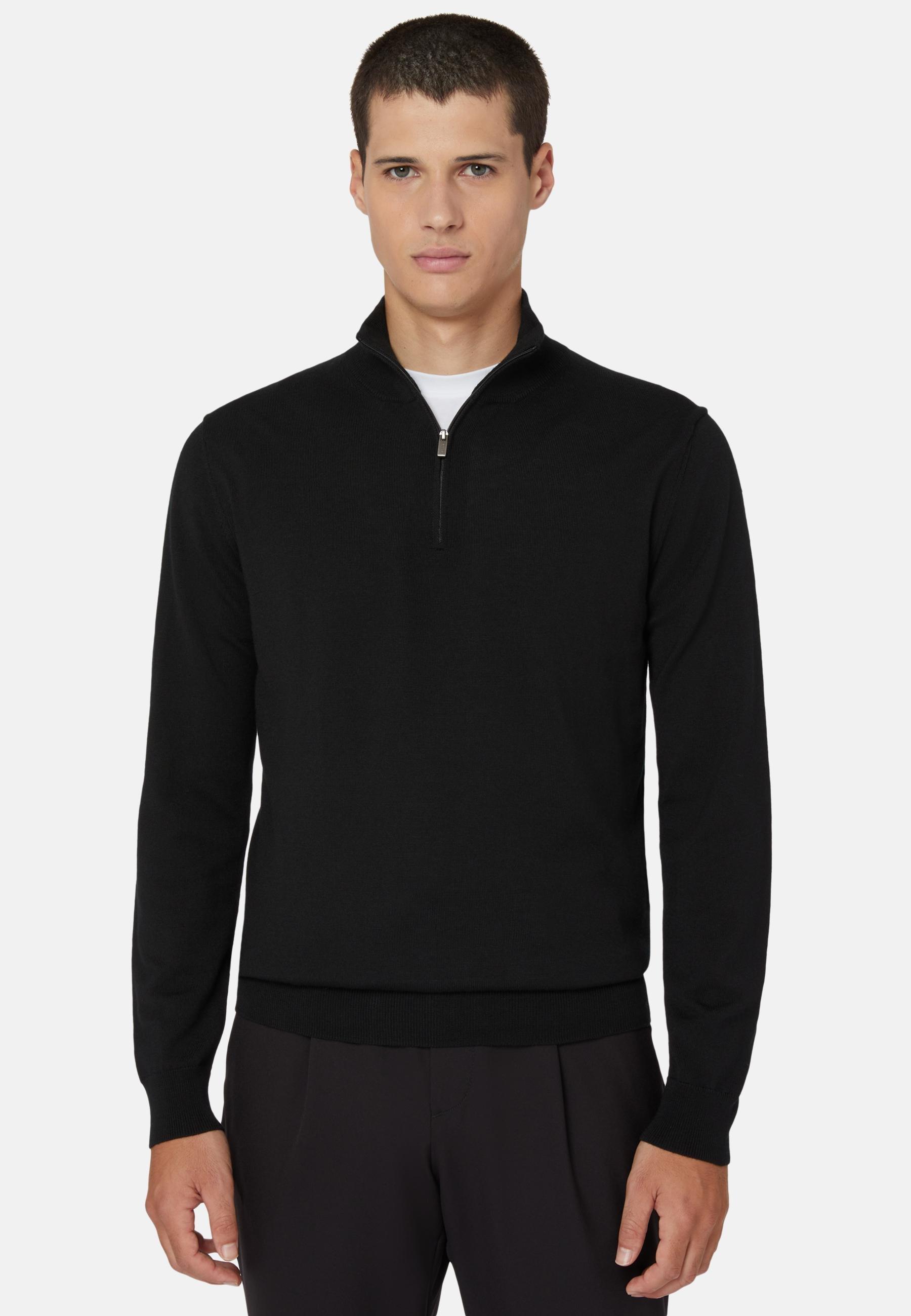 Merino Wool Half-Zip Jumper Black, Black, large image number 0