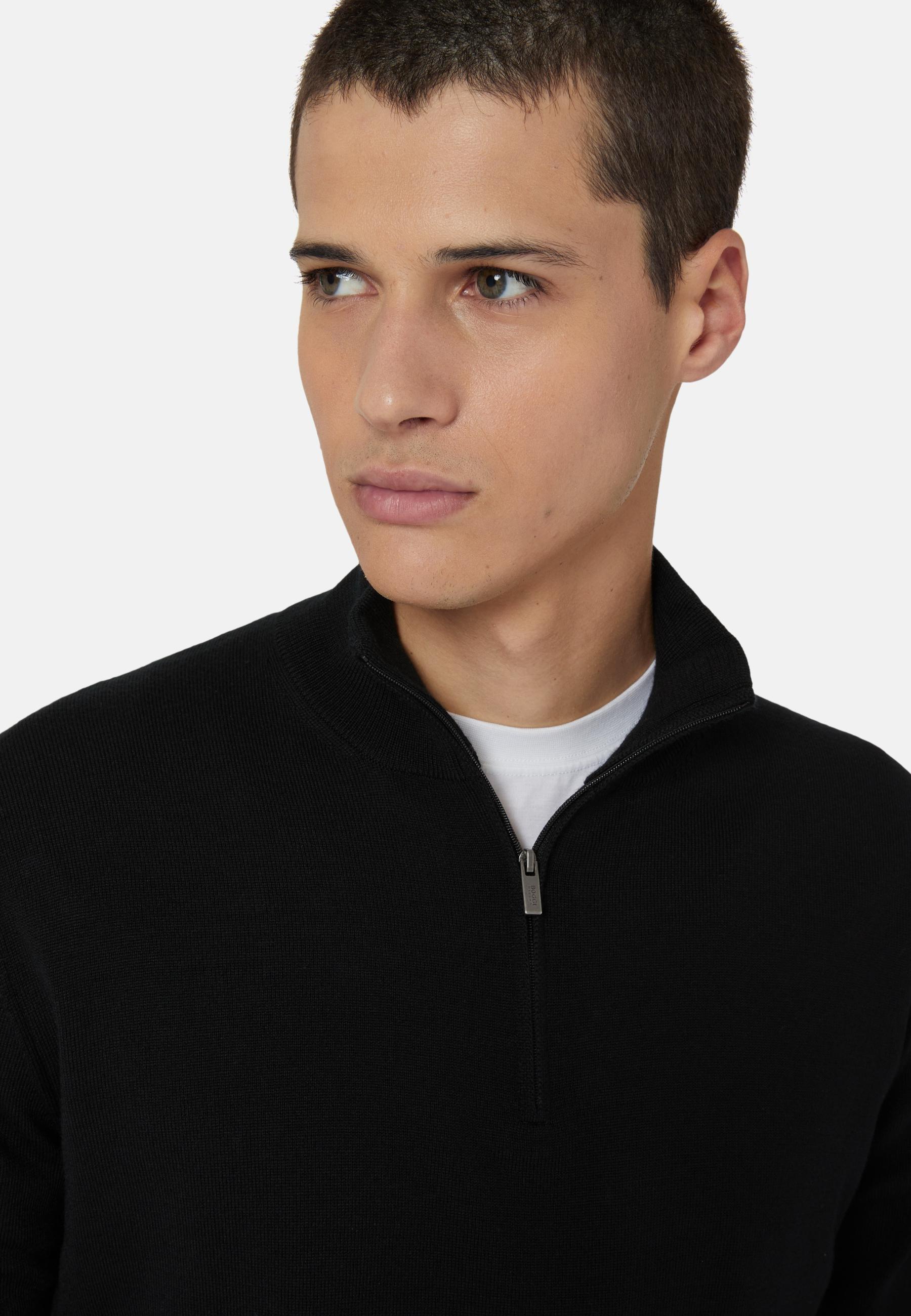 Merino Wool Half-Zip Jumper Black, Black, large image number 4