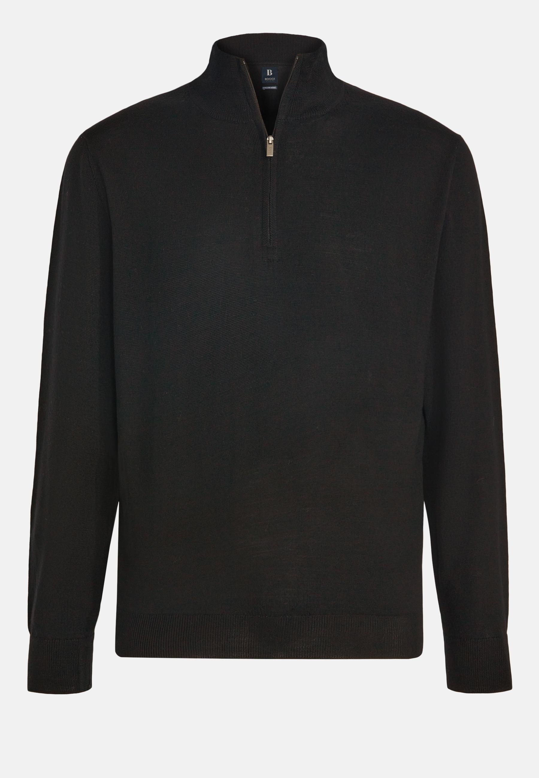 Merino Wool Half-Zip Jumper Black, Black, large image number 6