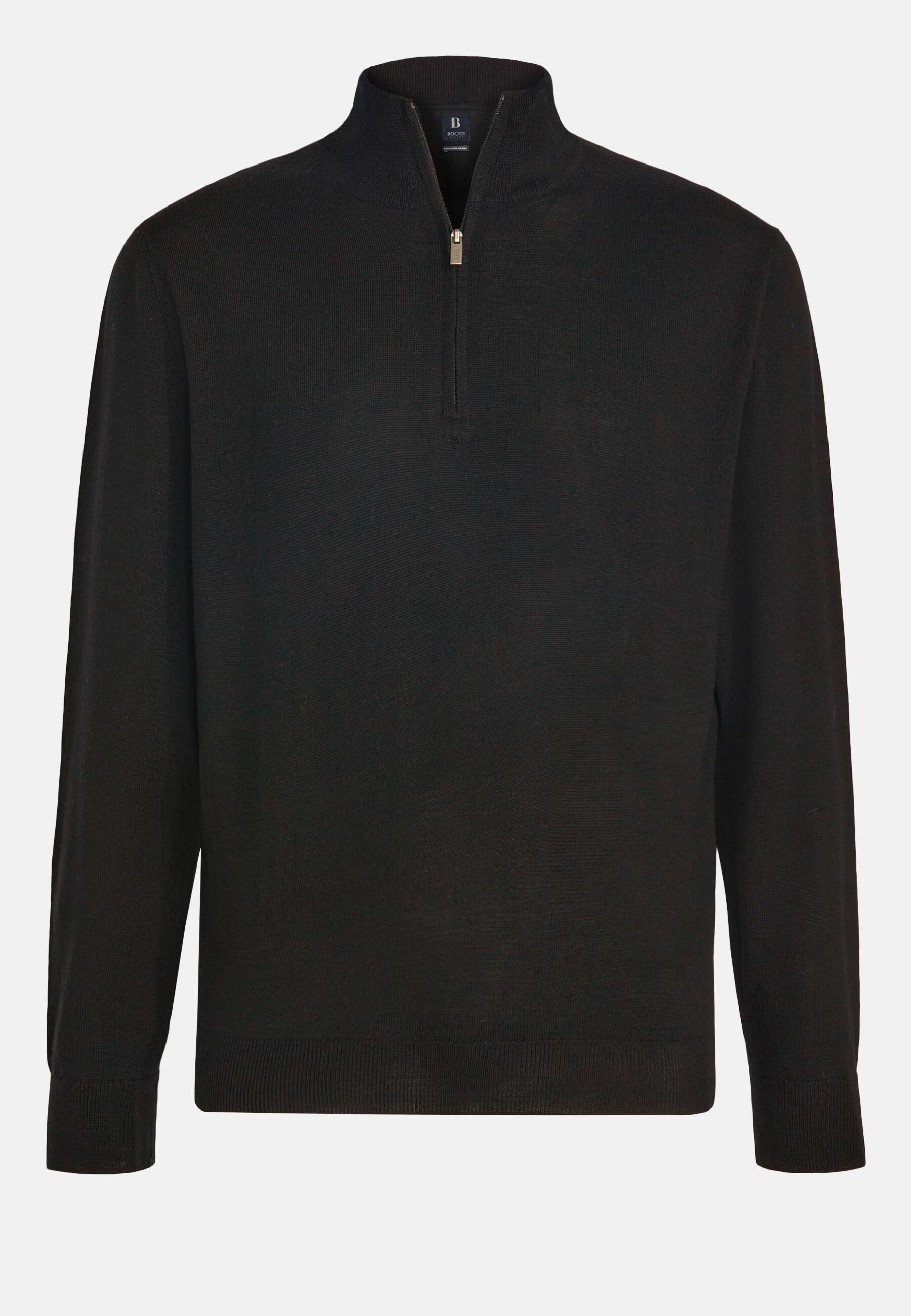 Merino Wool Half-Zip Jumper Black, Black, large image number 7