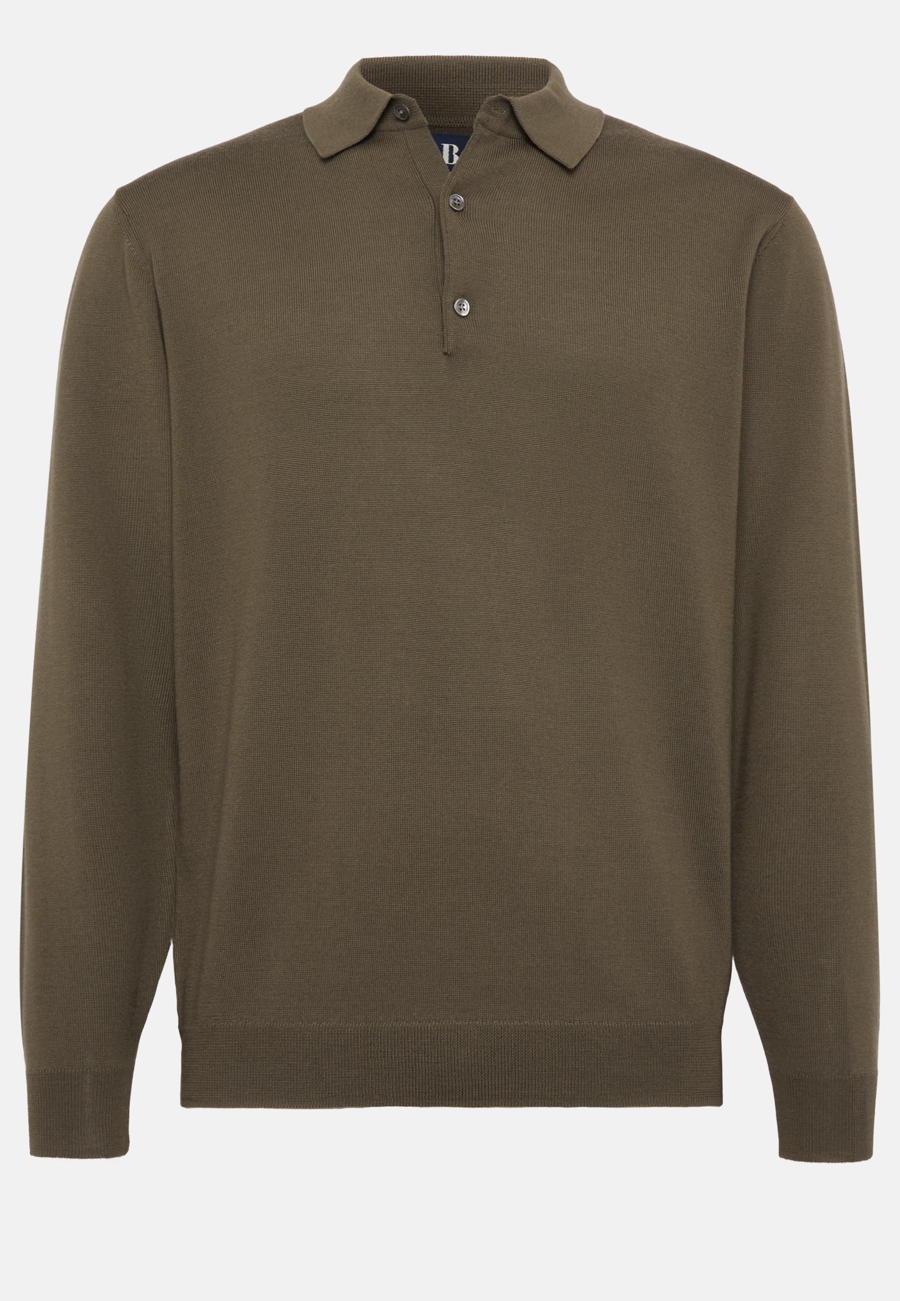 Knitted Polo Shirt in Merino Wool, Military Green, Military Green, large image number 6