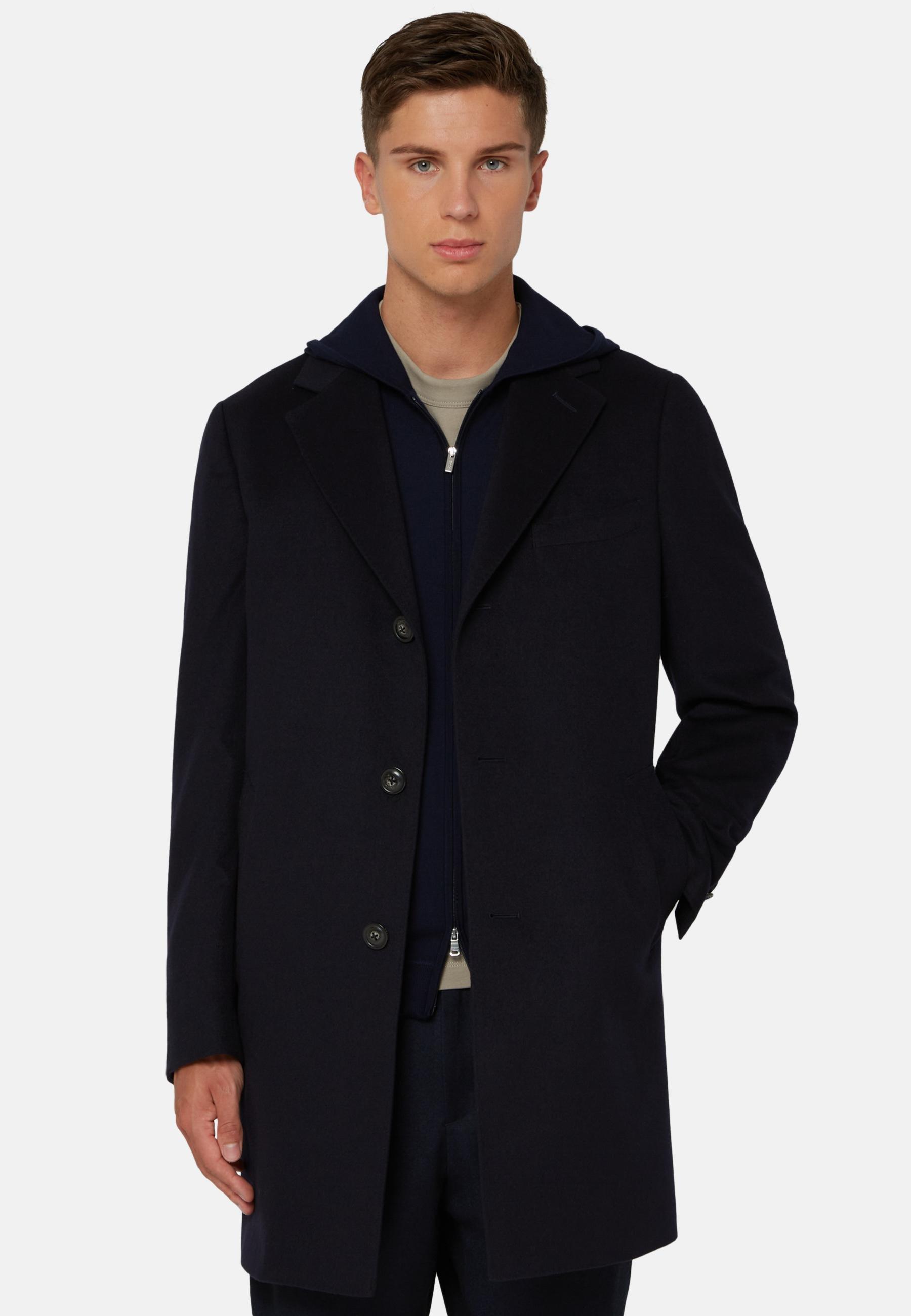 Pure Cashmere Single-Breasted Coat Navy, Navy blue, medium