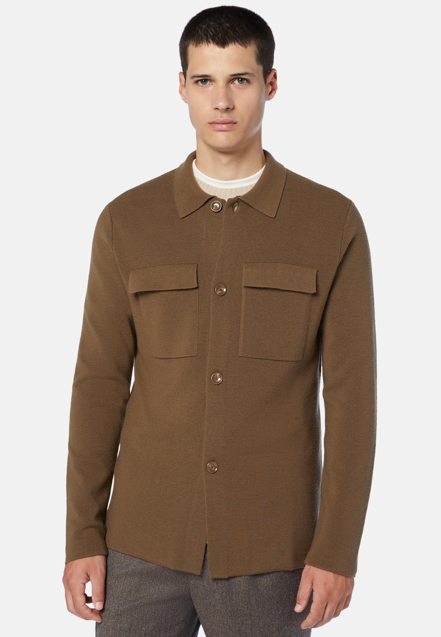 Merino Wool Over Shirt Brown, Hazelnut, medium