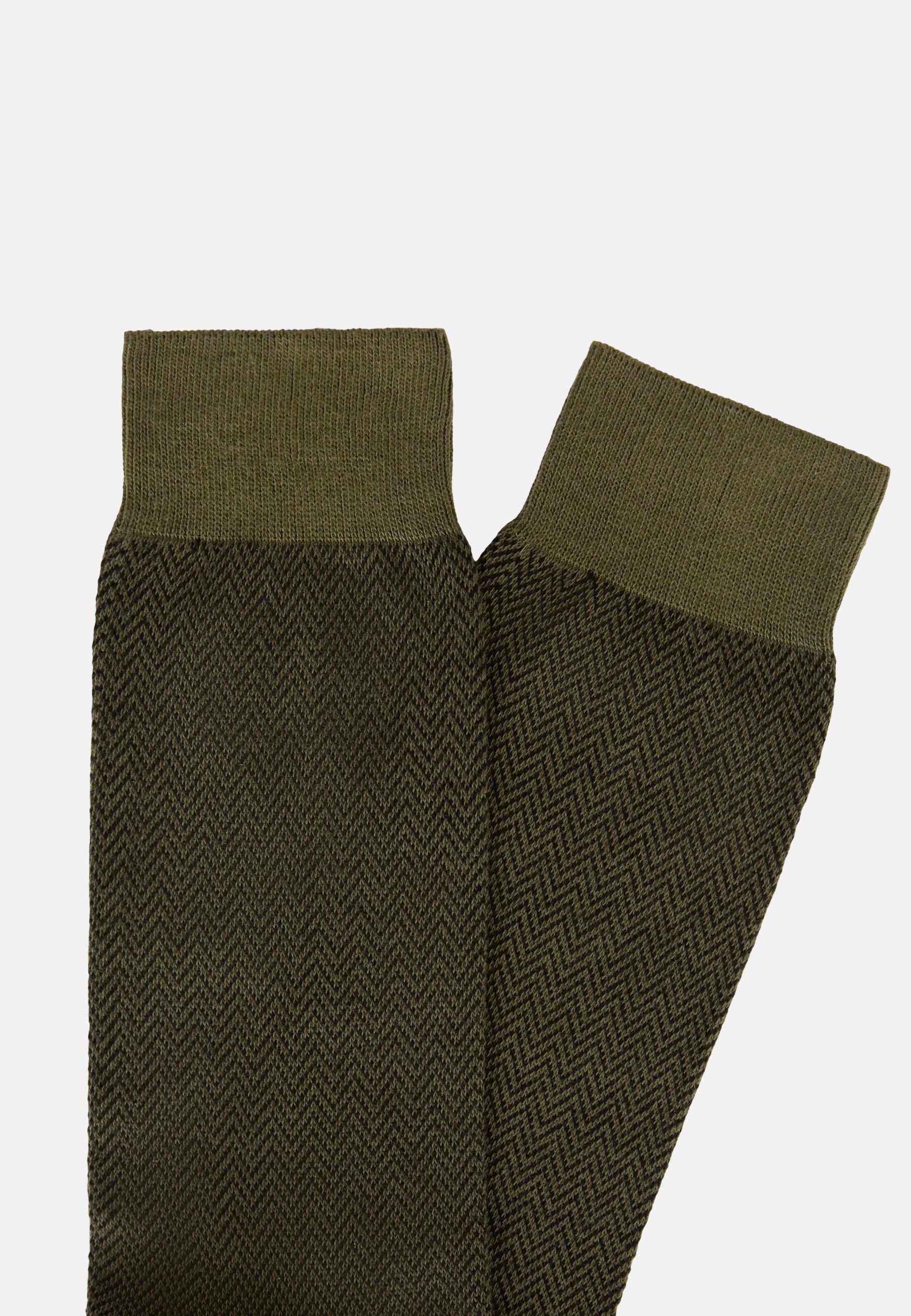 Herringbone Pattern Socks In Organic Cotton Green, Military Green, medium