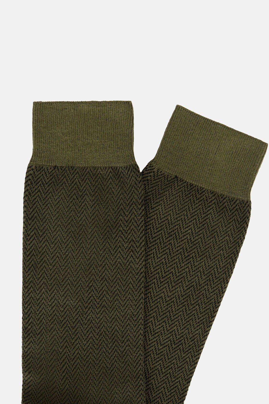 Herringbone Pattern Socks In Organic Cotton Green, Military Green, medium