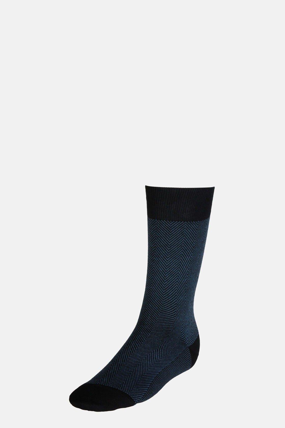 Blue Macro Herringbone Pattern Socks In Organic Cotton, , large image number 0