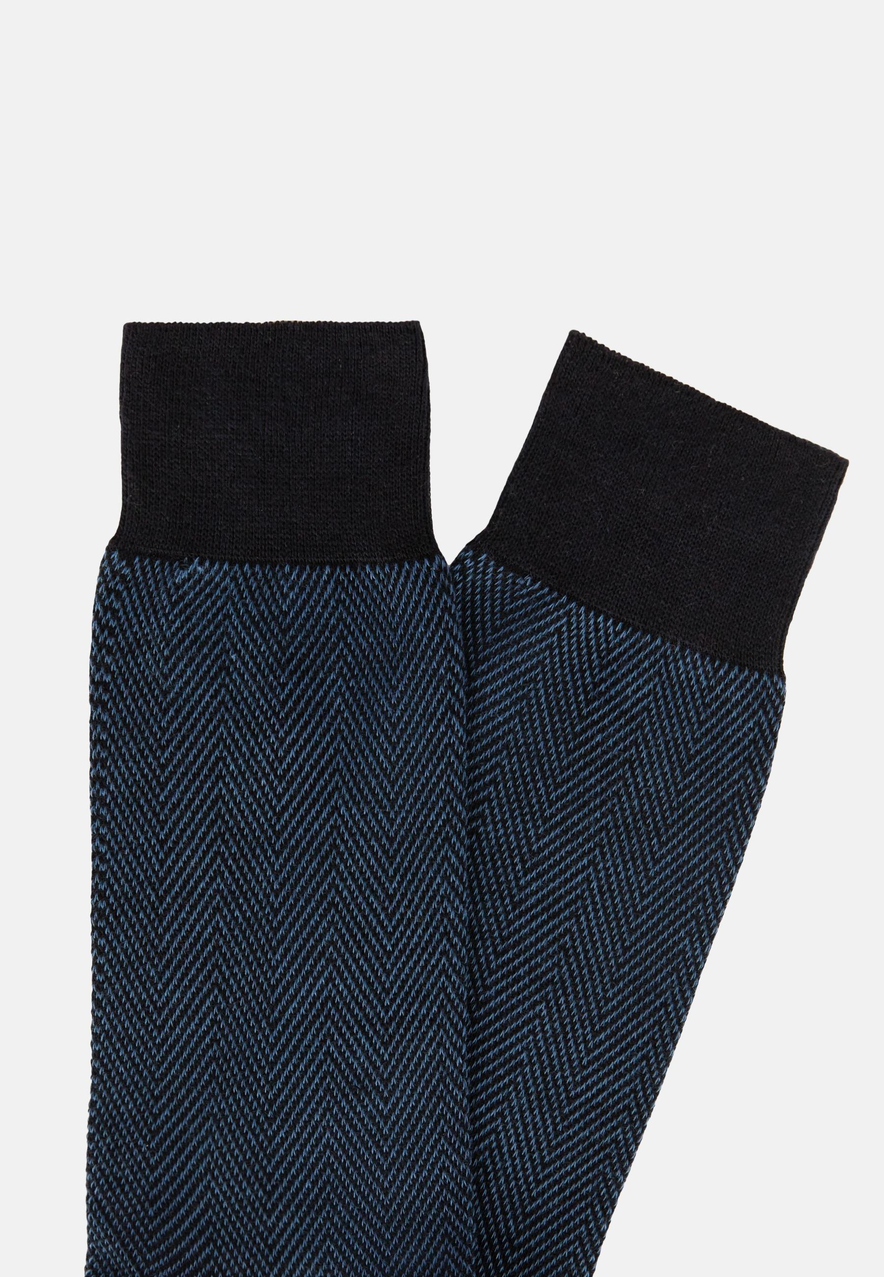 Blue Macro Herringbone Pattern Socks In Organic Cotton, , large image number 1