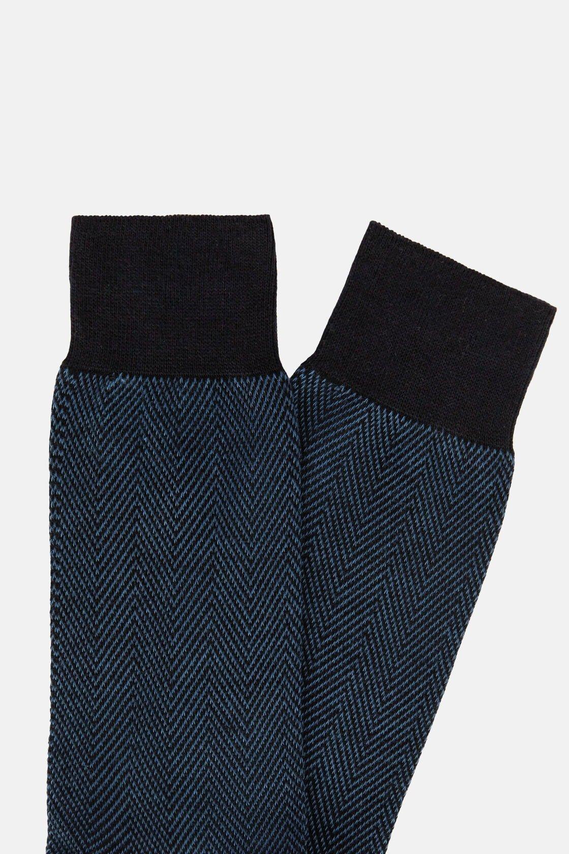 Blue Macro Herringbone Pattern Socks In Organic Cotton, , large image number 2