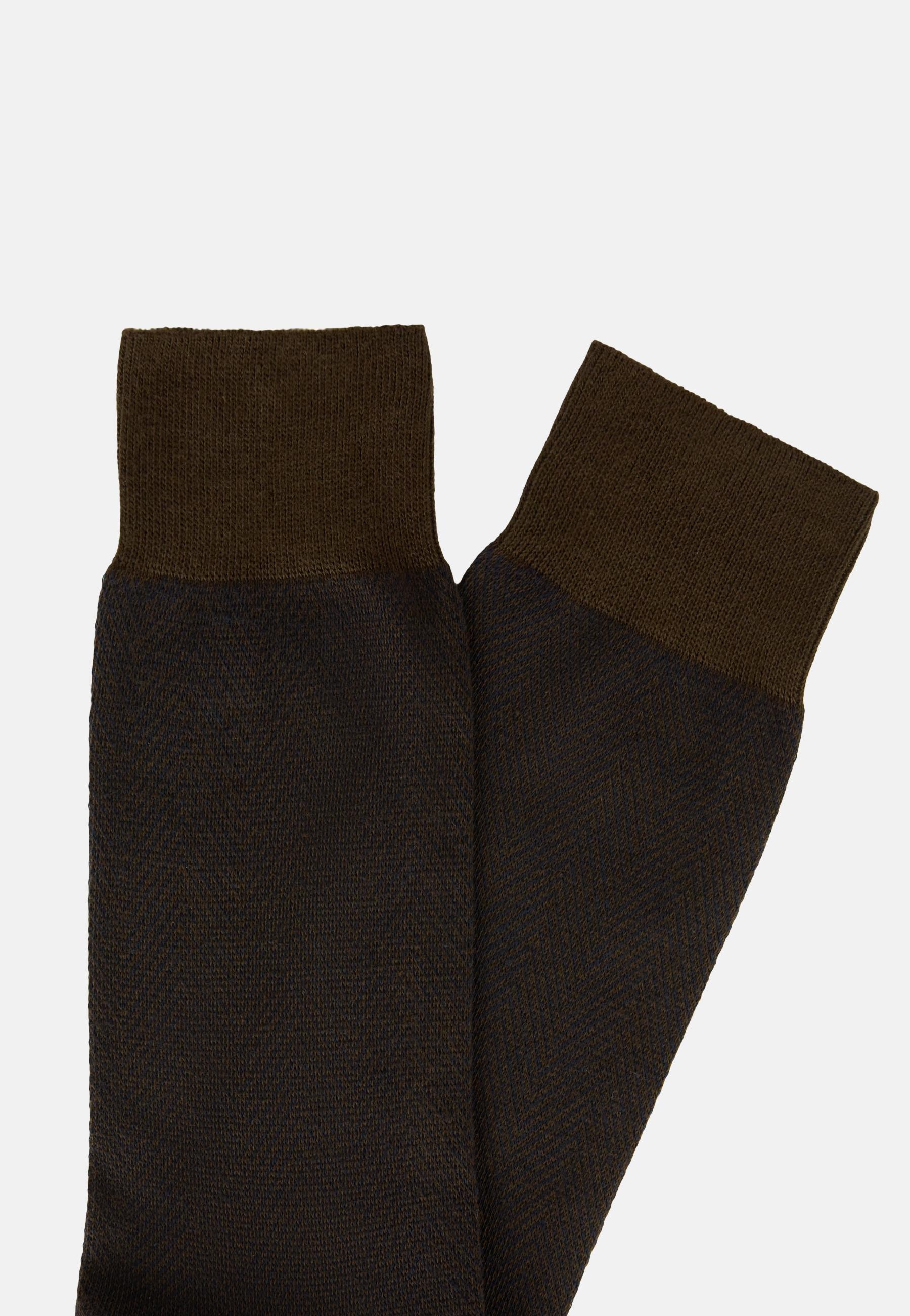 Brown Macro Herringbone pattern Socks in Organic Cotton, , large image number 1