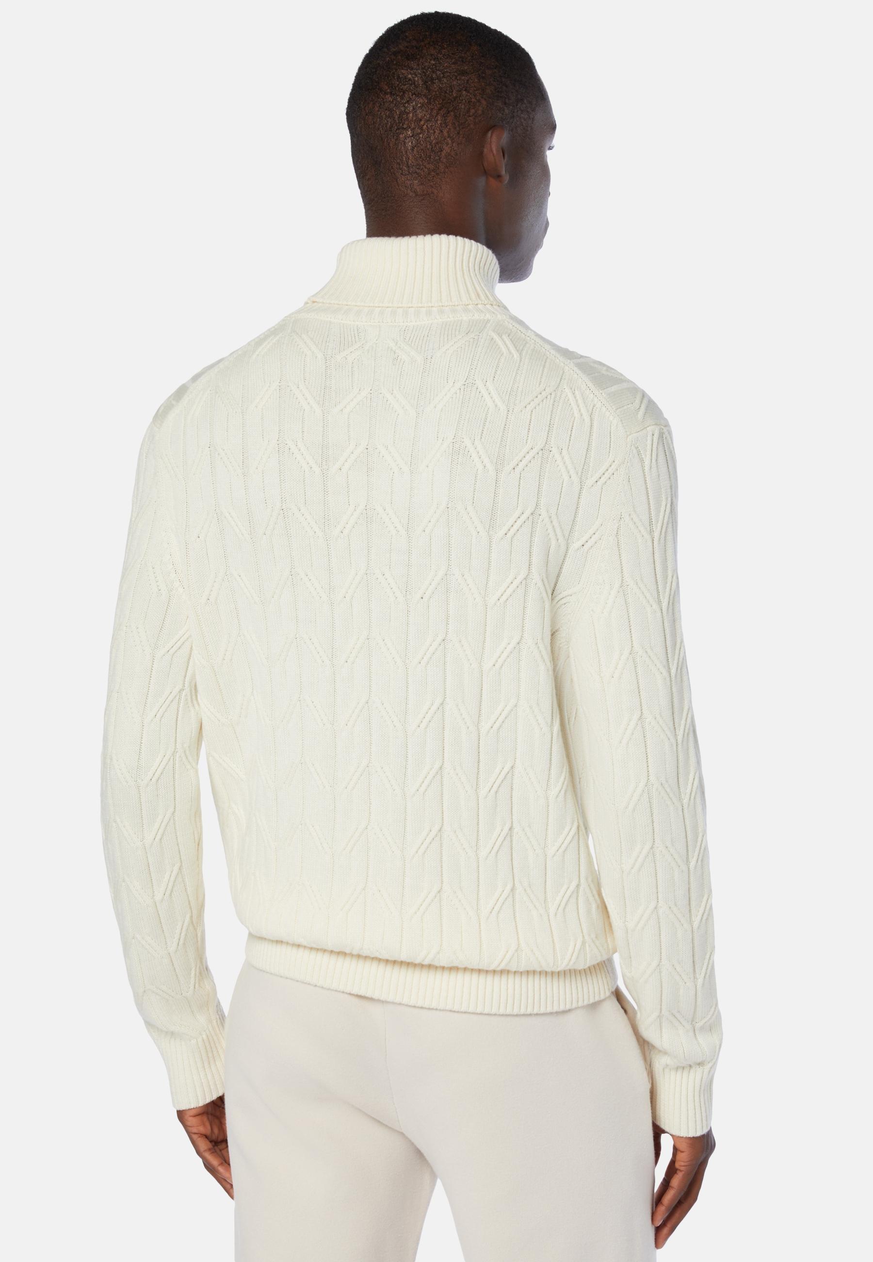 Merino Wool Polo Neck Pullover White, White, large image number 1