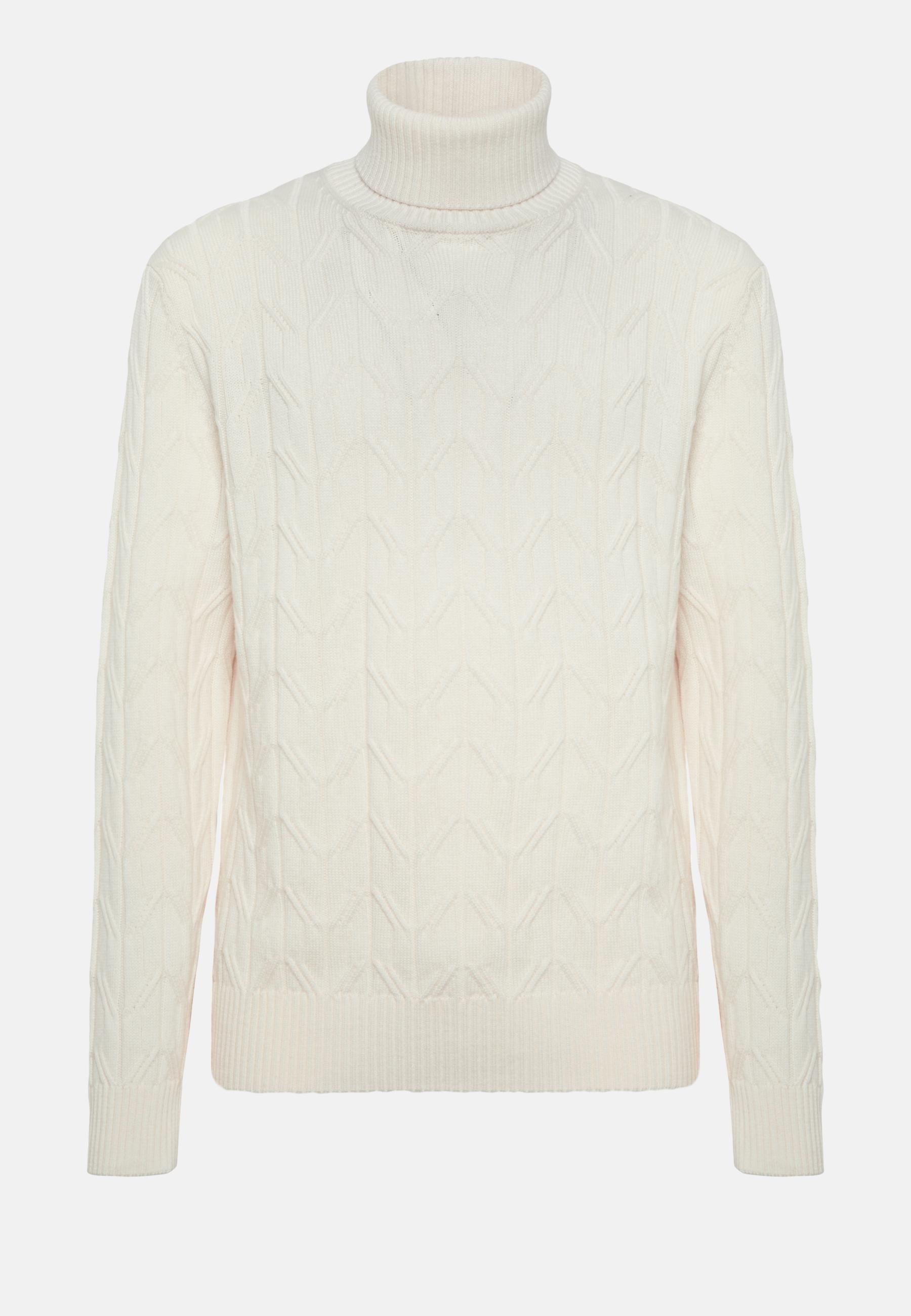 Merino Wool Polo Neck Pullover White, White, large image number 3