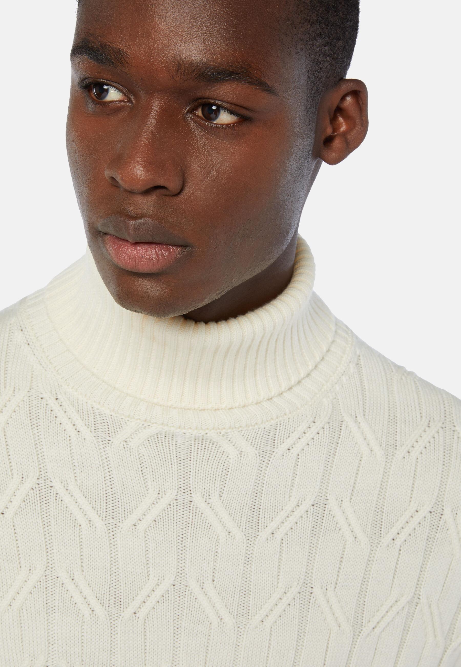 Merino Wool Polo Neck Pullover White, White, large image number 5