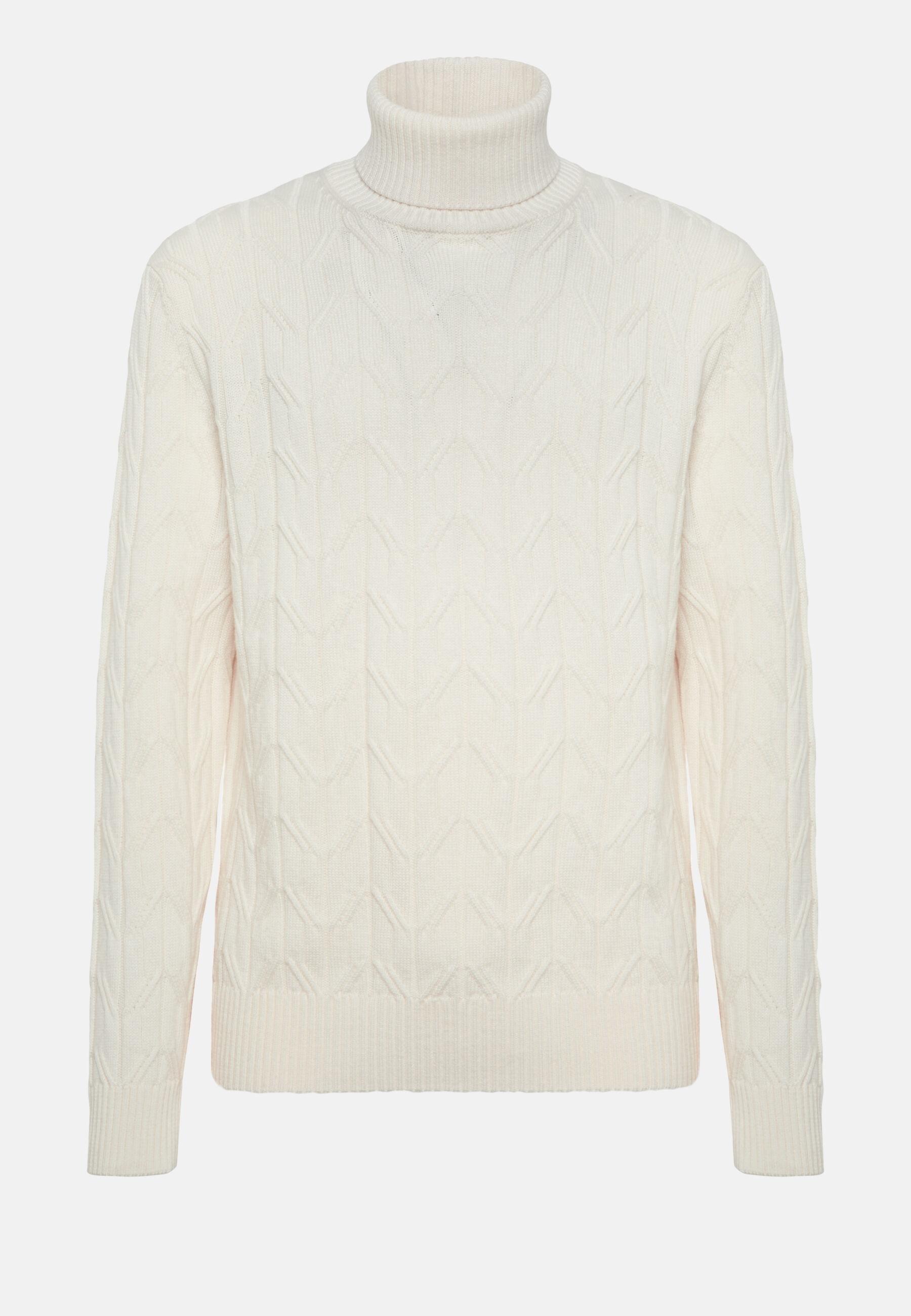 Merino Wool Polo Neck Pullover White, White, large image number 7