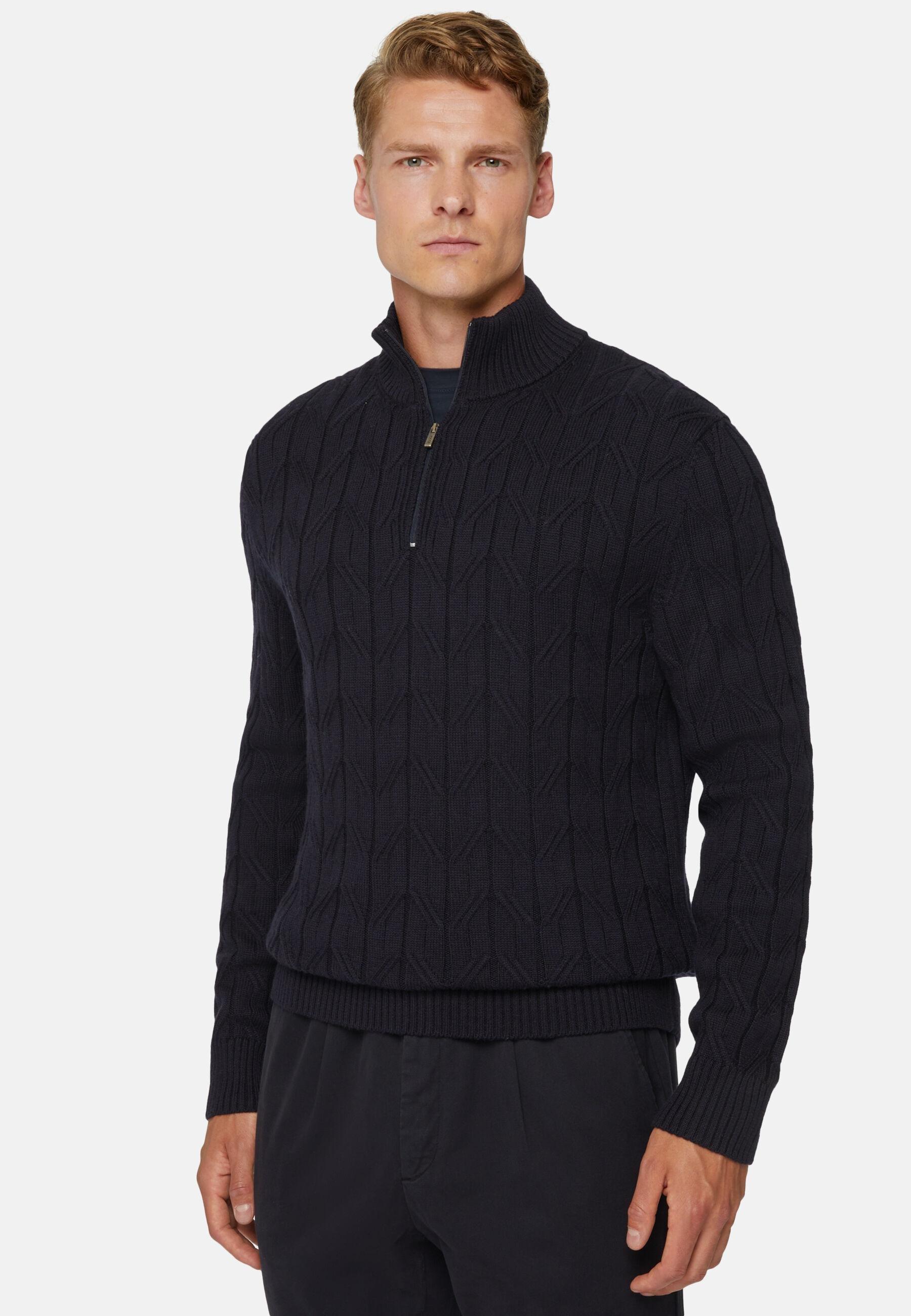Merino Wool Half-Zip Jumper Navy, Navy blue, large image number 1