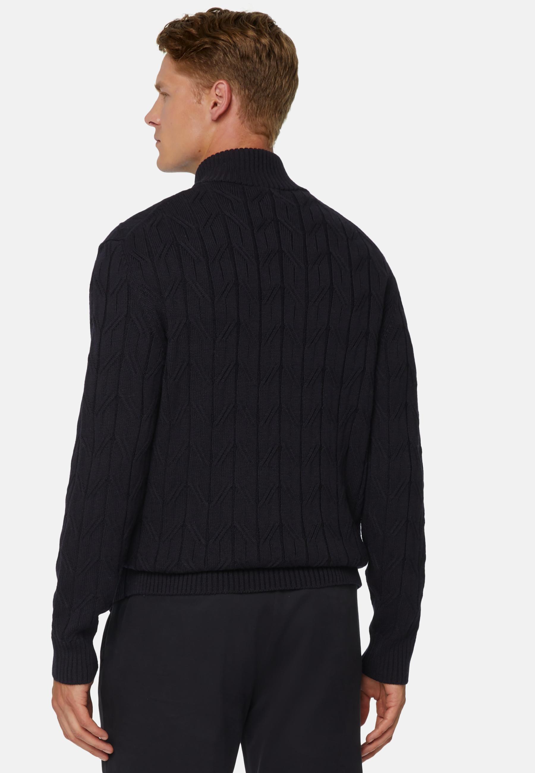 Merino Wool Half-Zip Jumper Navy, Navy blue, large image number 2