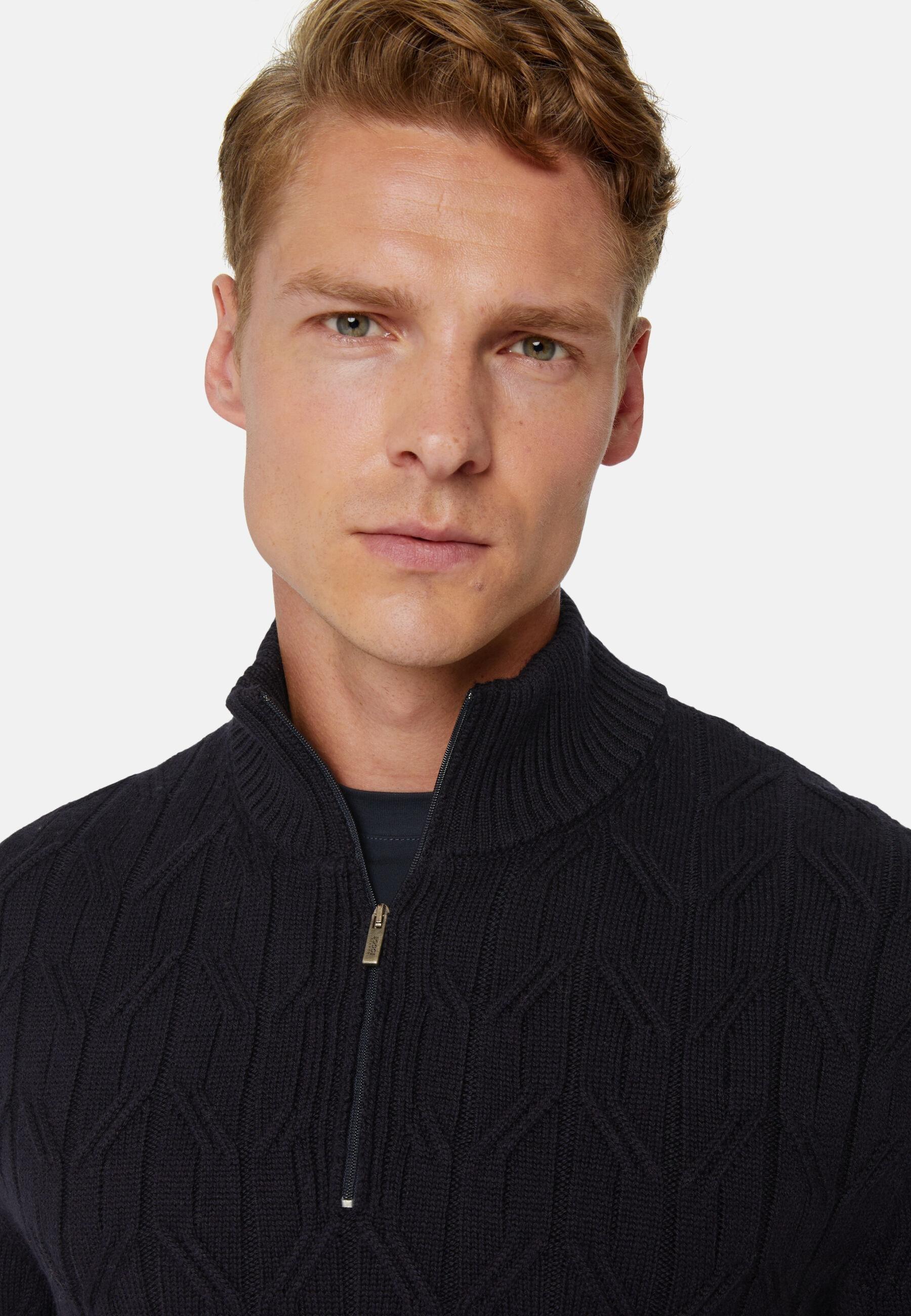 Merino Wool Half-Zip Jumper Navy, Navy blue, large image number 5