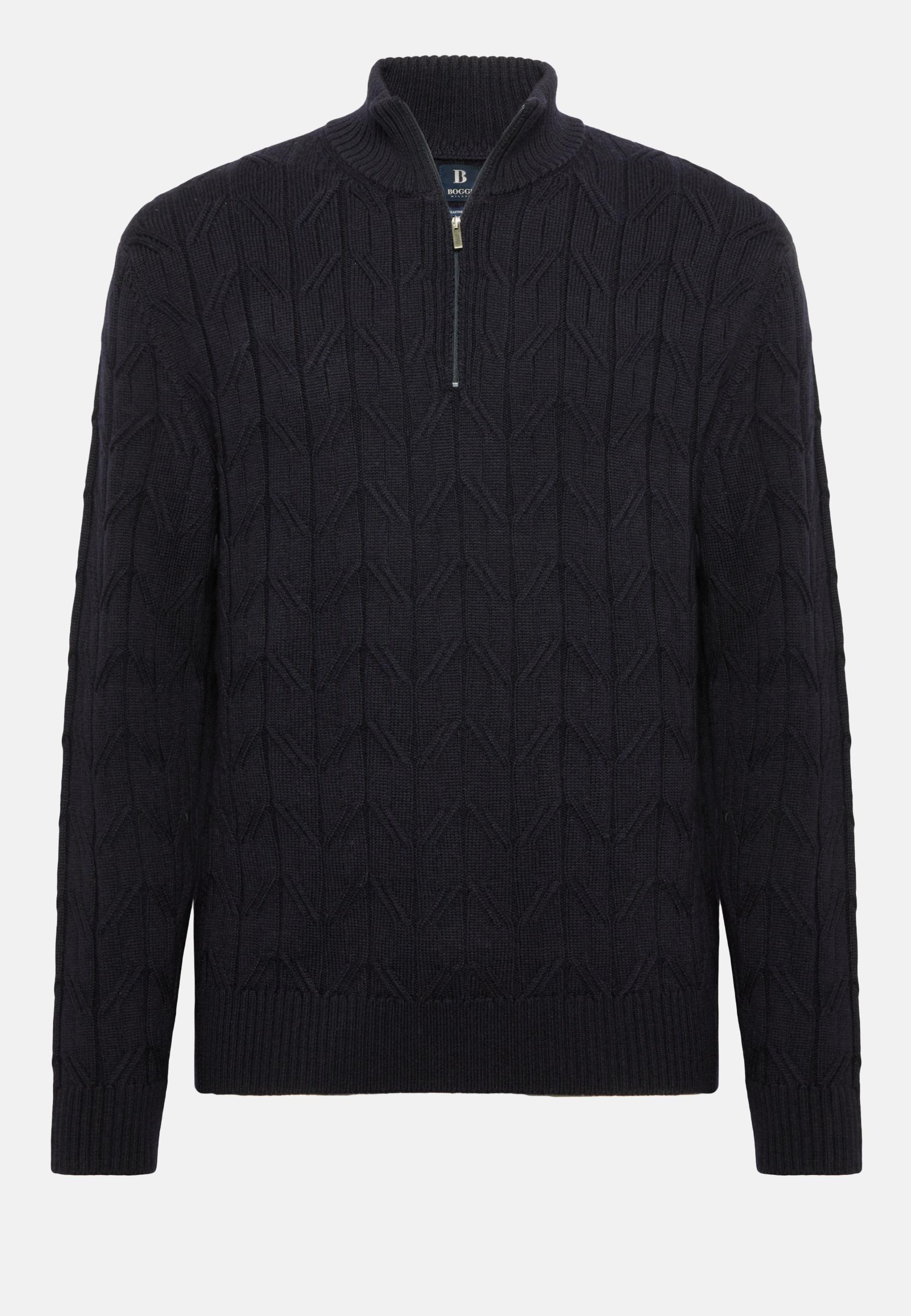 Merino Wool Half-Zip Jumper Navy, Navy blue, large image number 6
