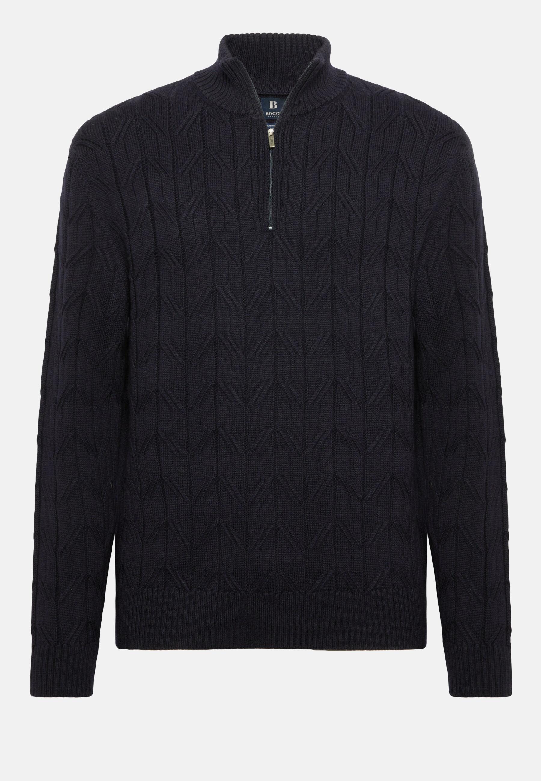 Merino Wool Half-Zip Jumper Navy, Navy blue, large image number 7