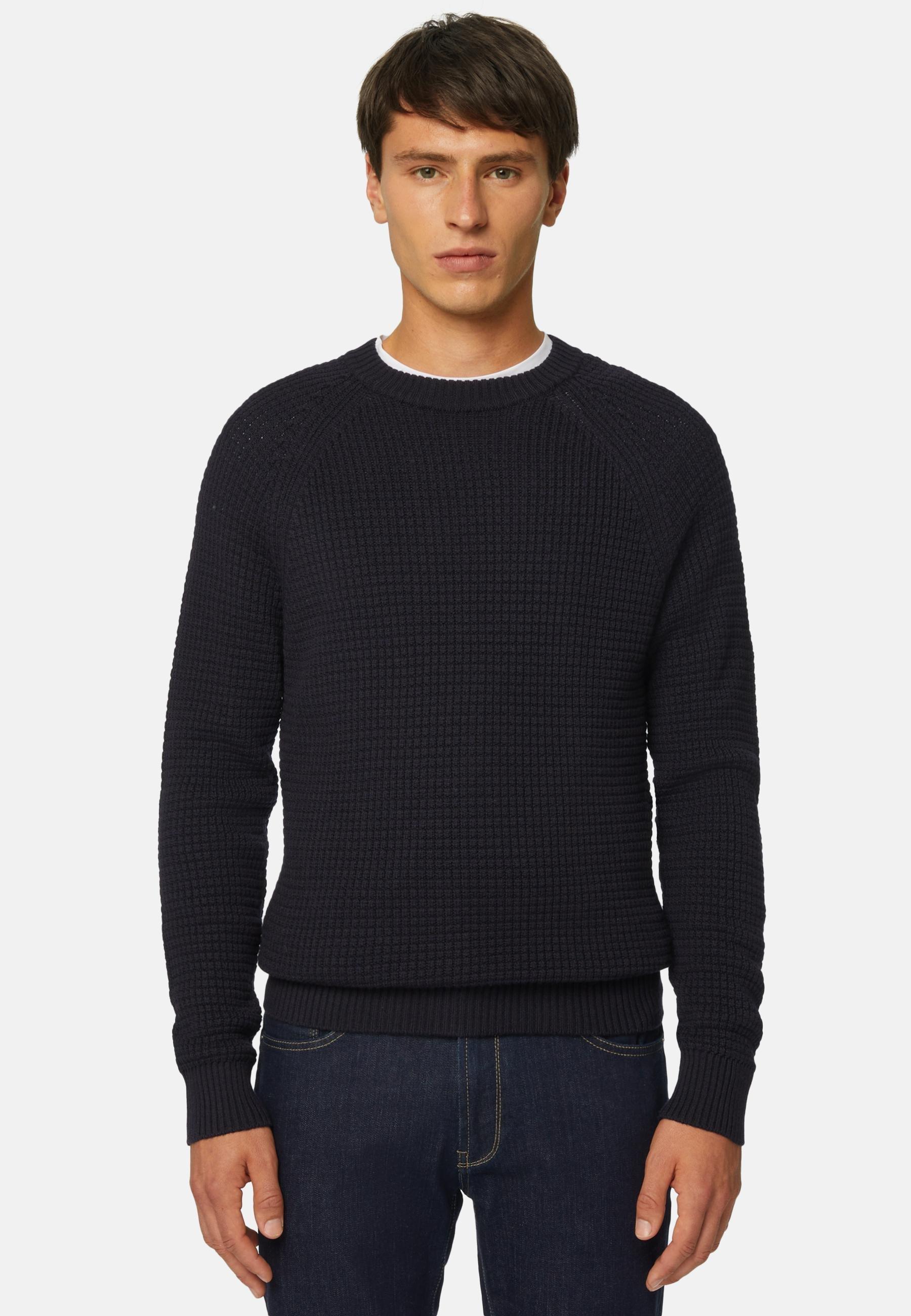 Merino Wool Crewneck Jumper Navy, , large image number 0