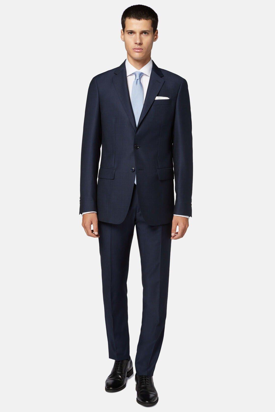 Textured Wool Suit Navy, Navy blue, medium