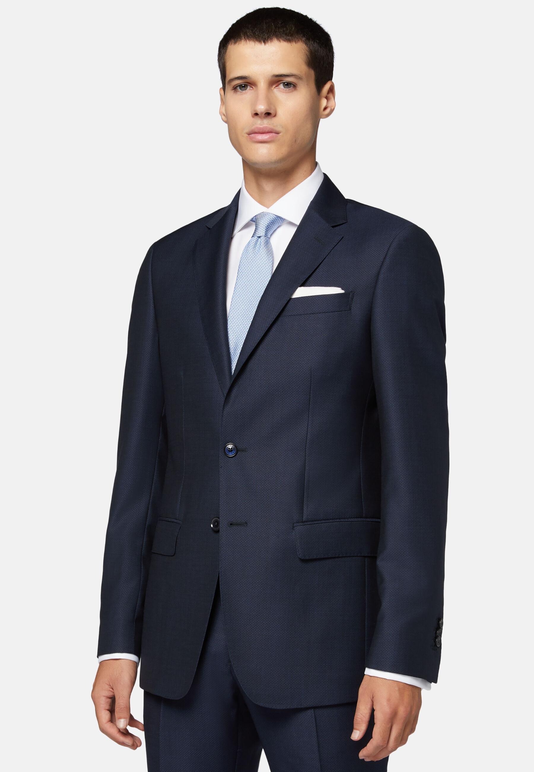 Textured Wool Suit Navy, Navy blue, medium