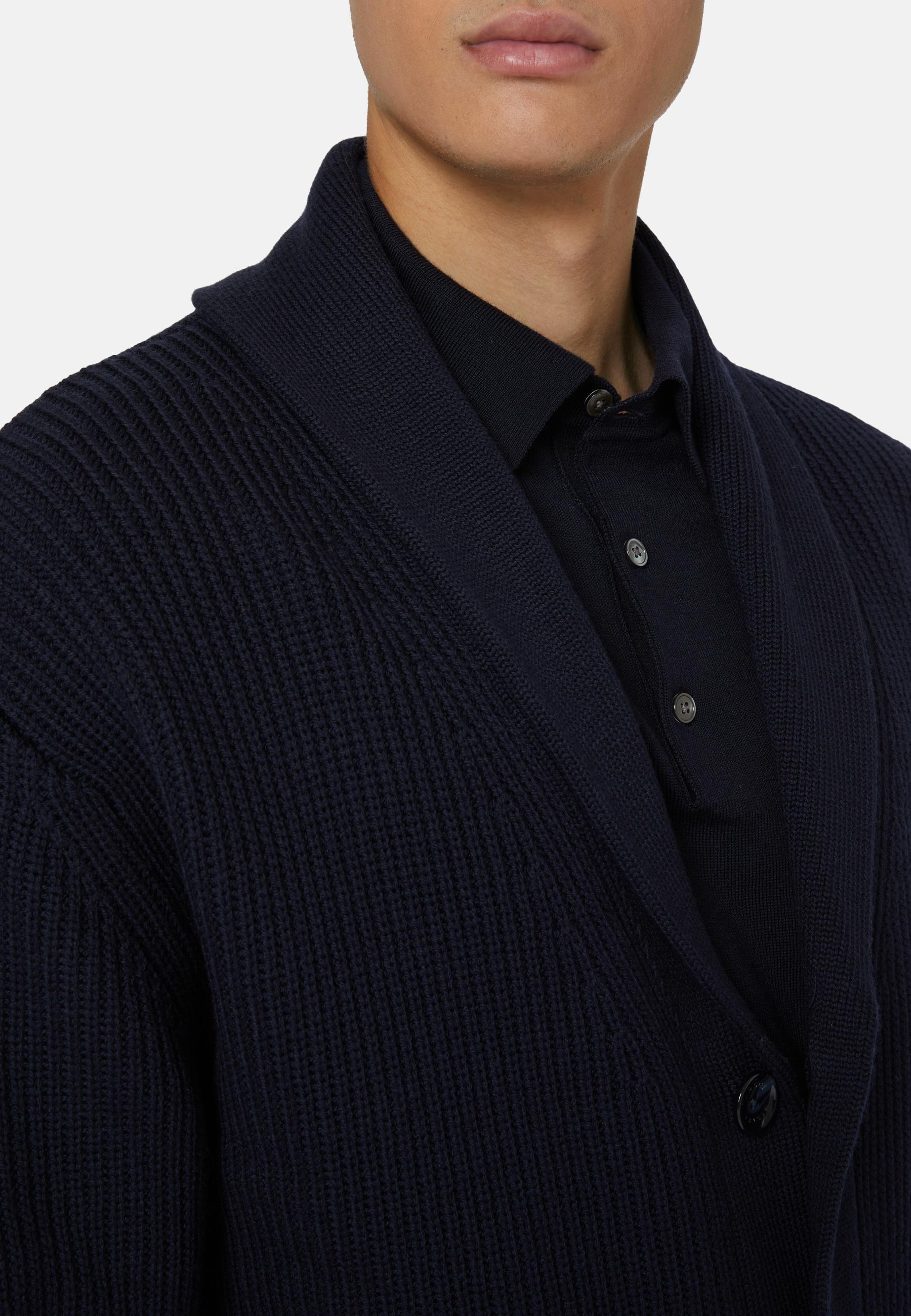 Shawl Neck Cardigan Navy, Navy blue, large image number 1