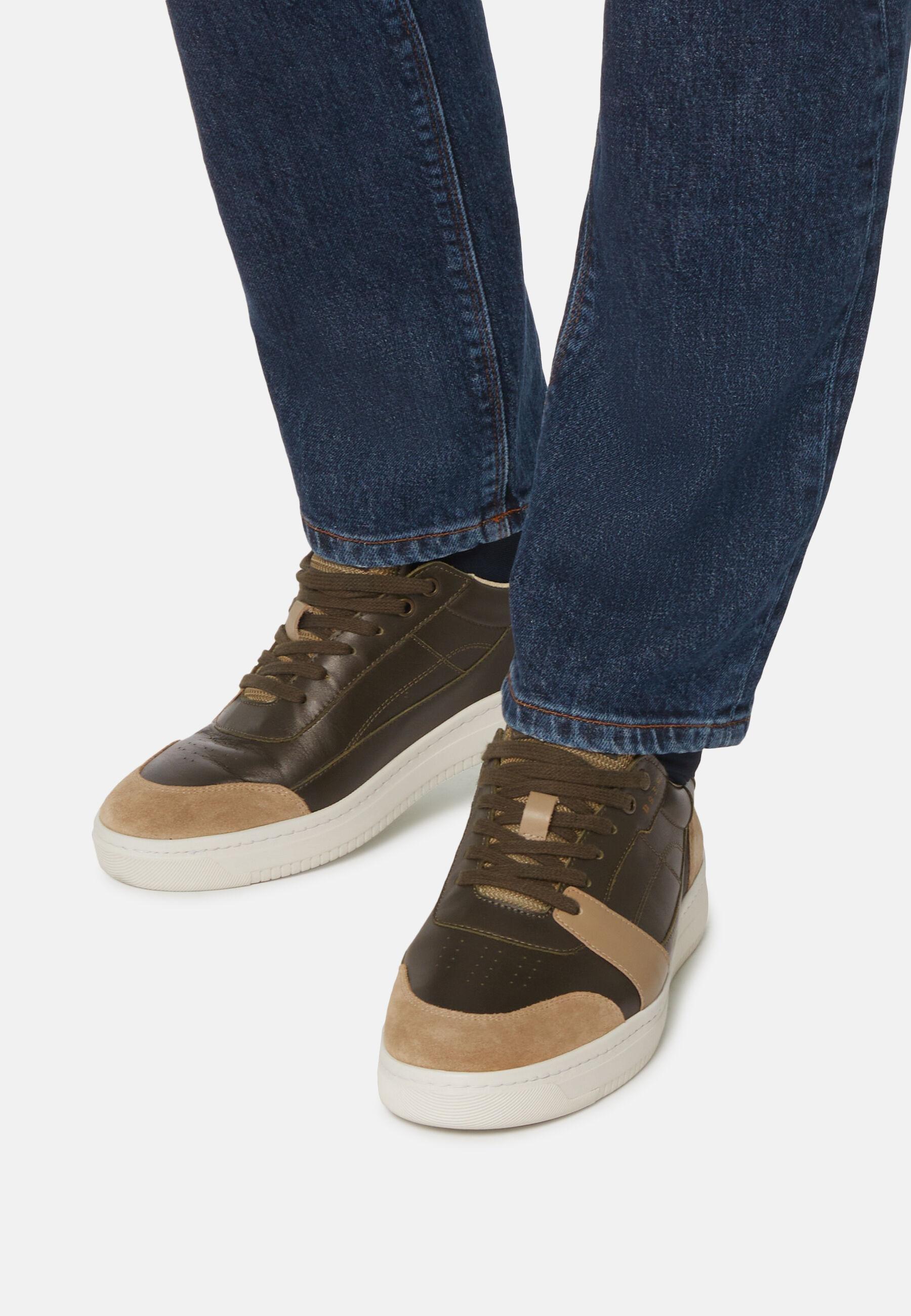 Leather Trainers With Logo Green, Military Green, large image number 1